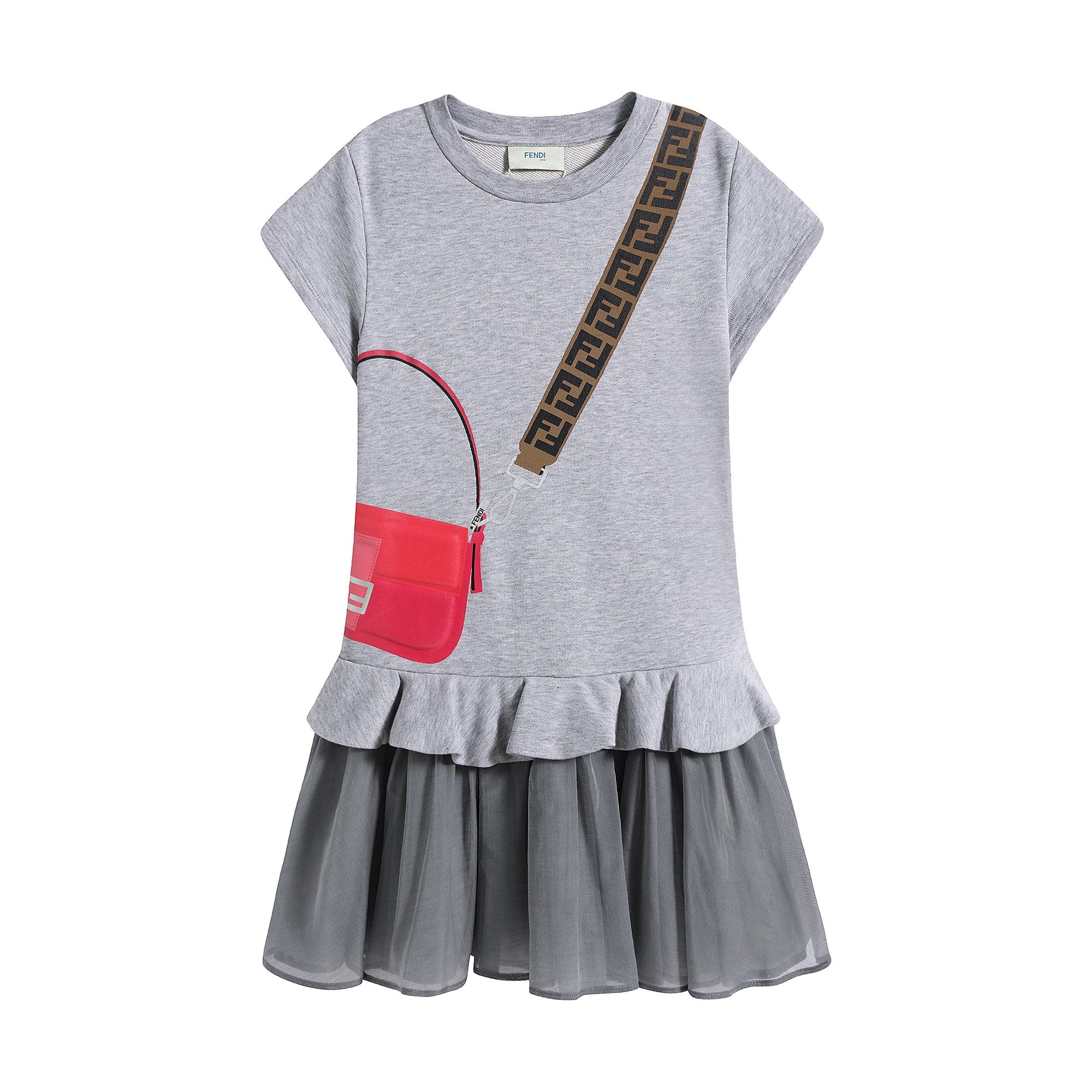 Girls Grey Printing Cotton & Silk Dress