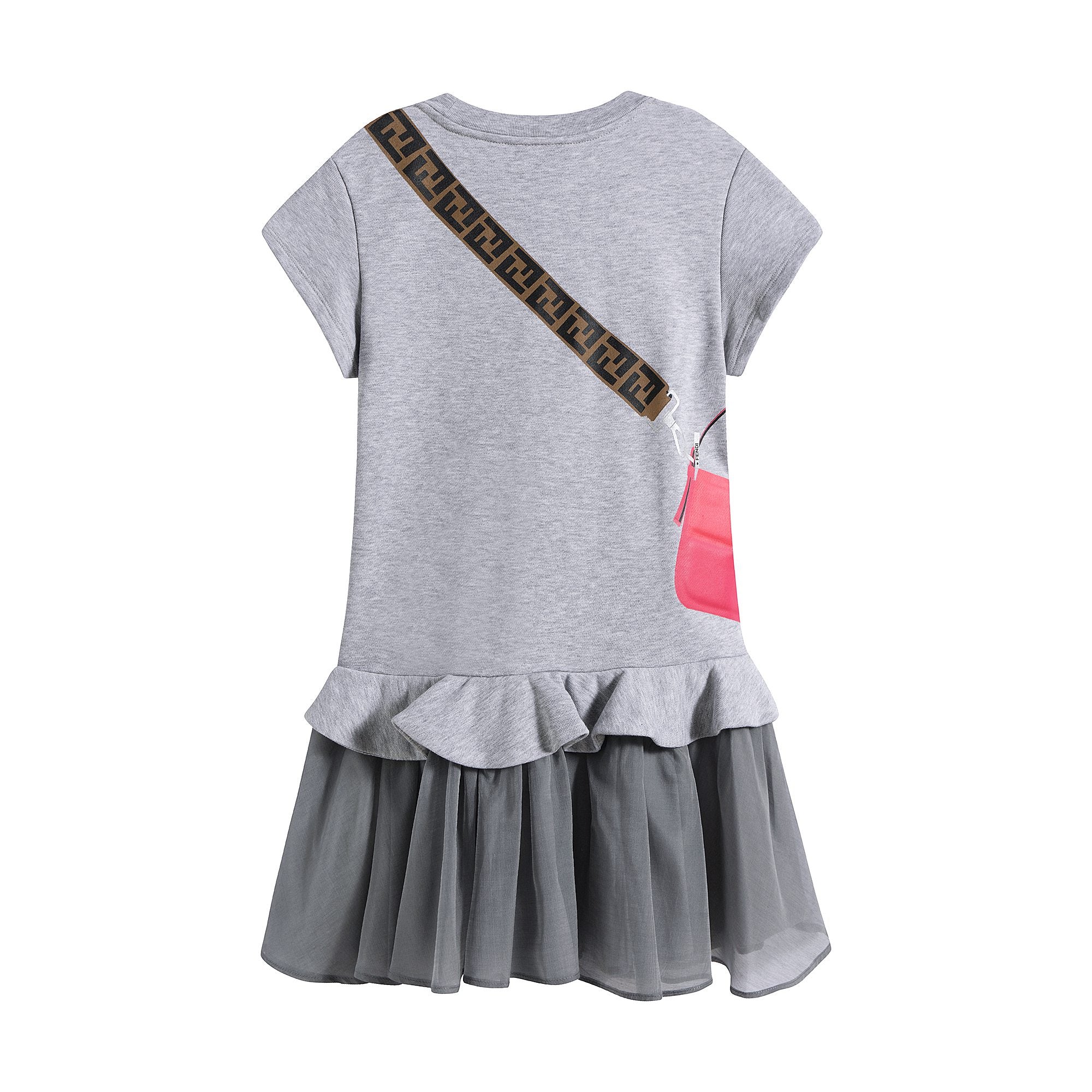 Girls Grey Printing Cotton & Silk Dress