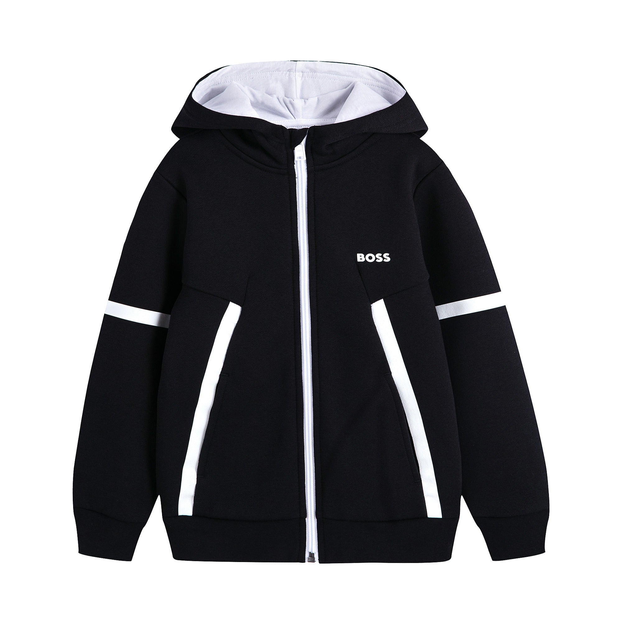 Boys Black Logo Zip-Up Top