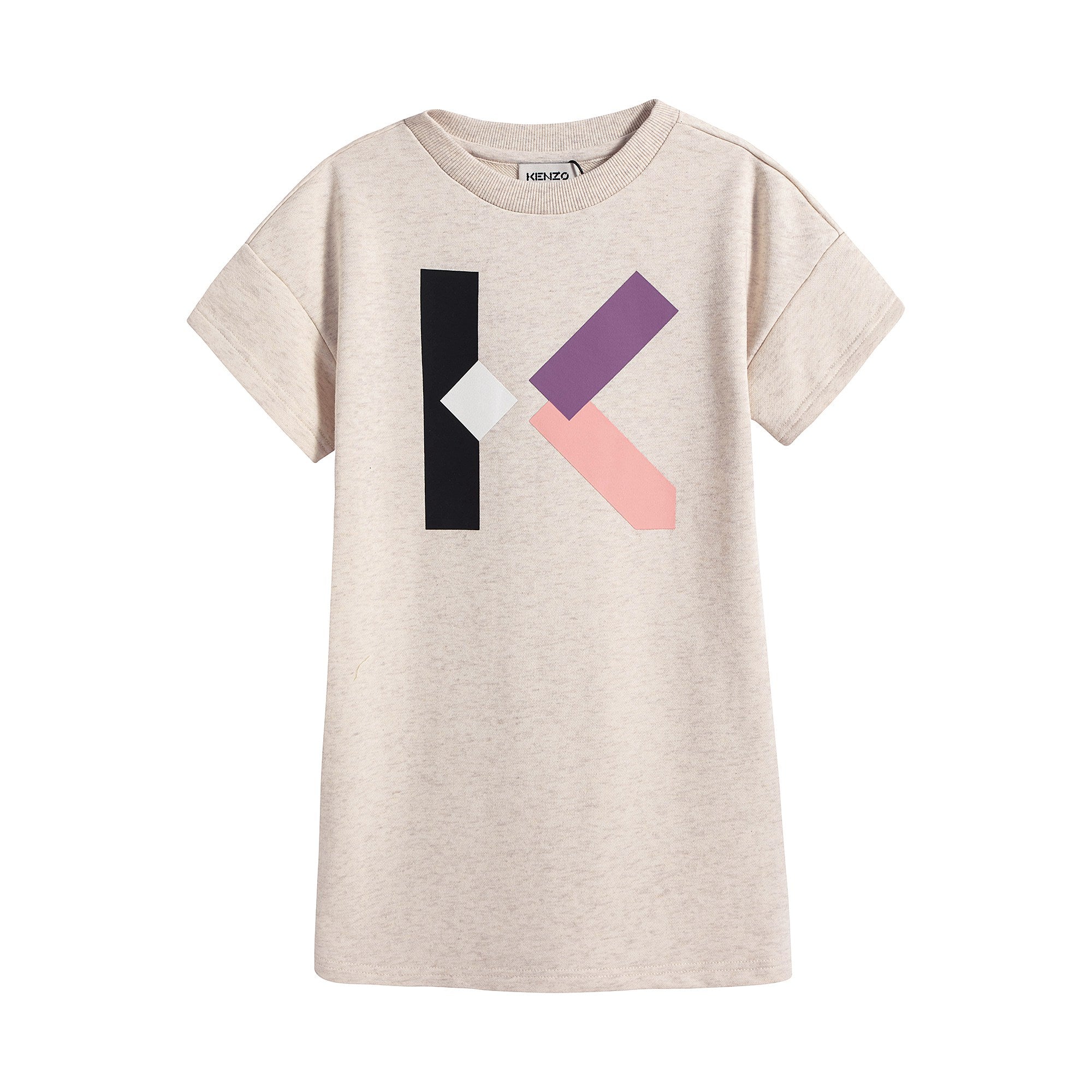 Girls Beige Printing Cotton Dress