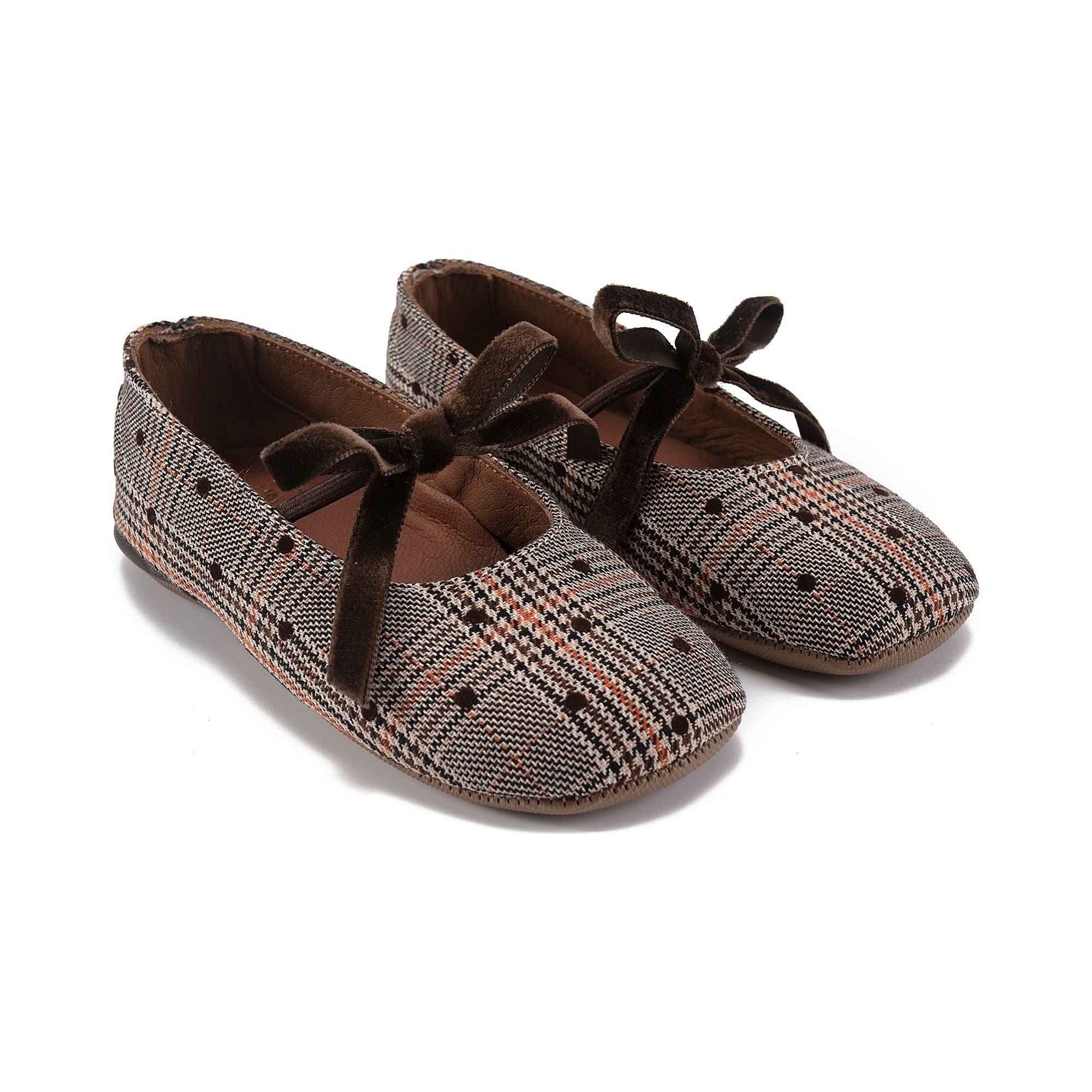 Girls Brown Check Shoes