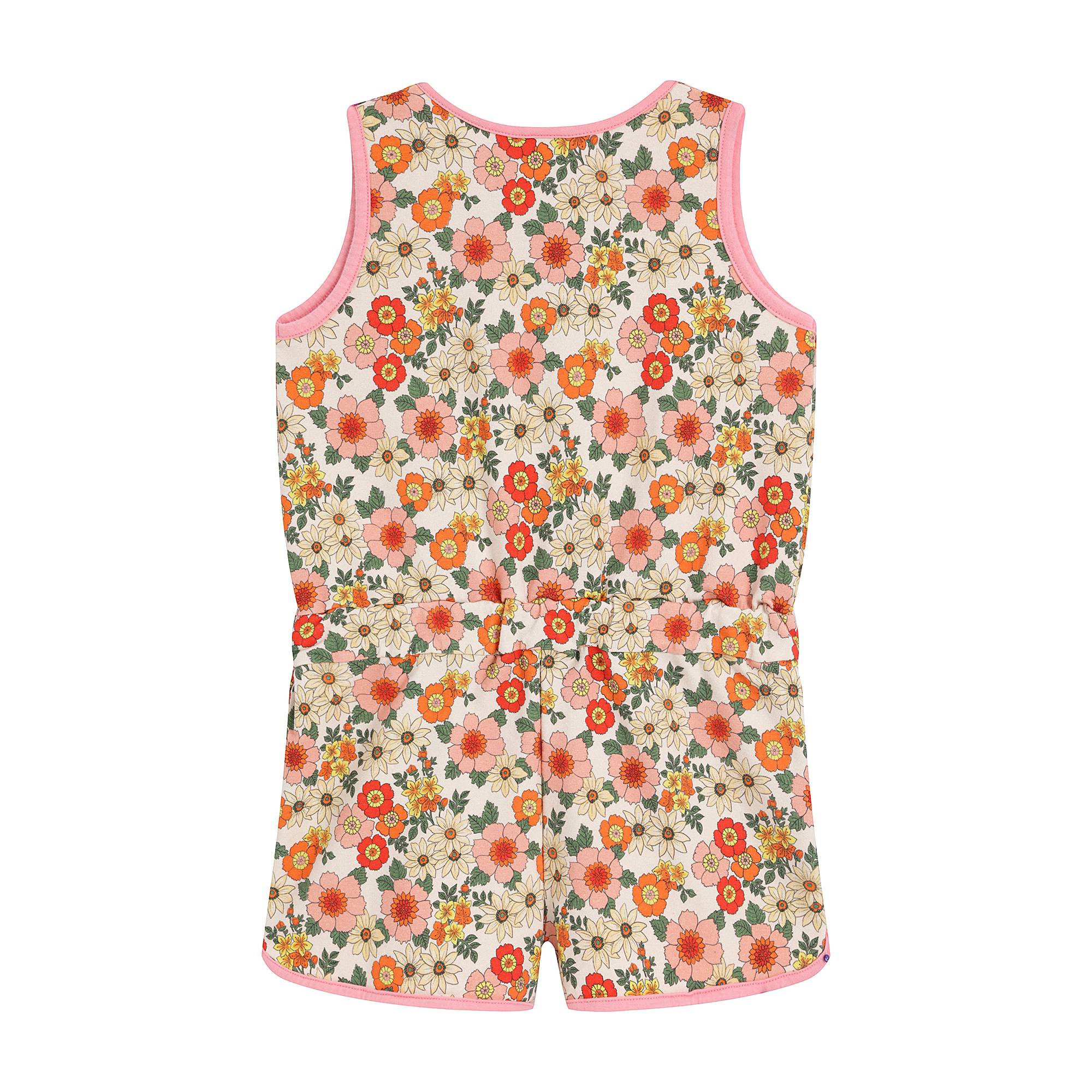 Girls Pink Floral Cotton Jumpsuit
