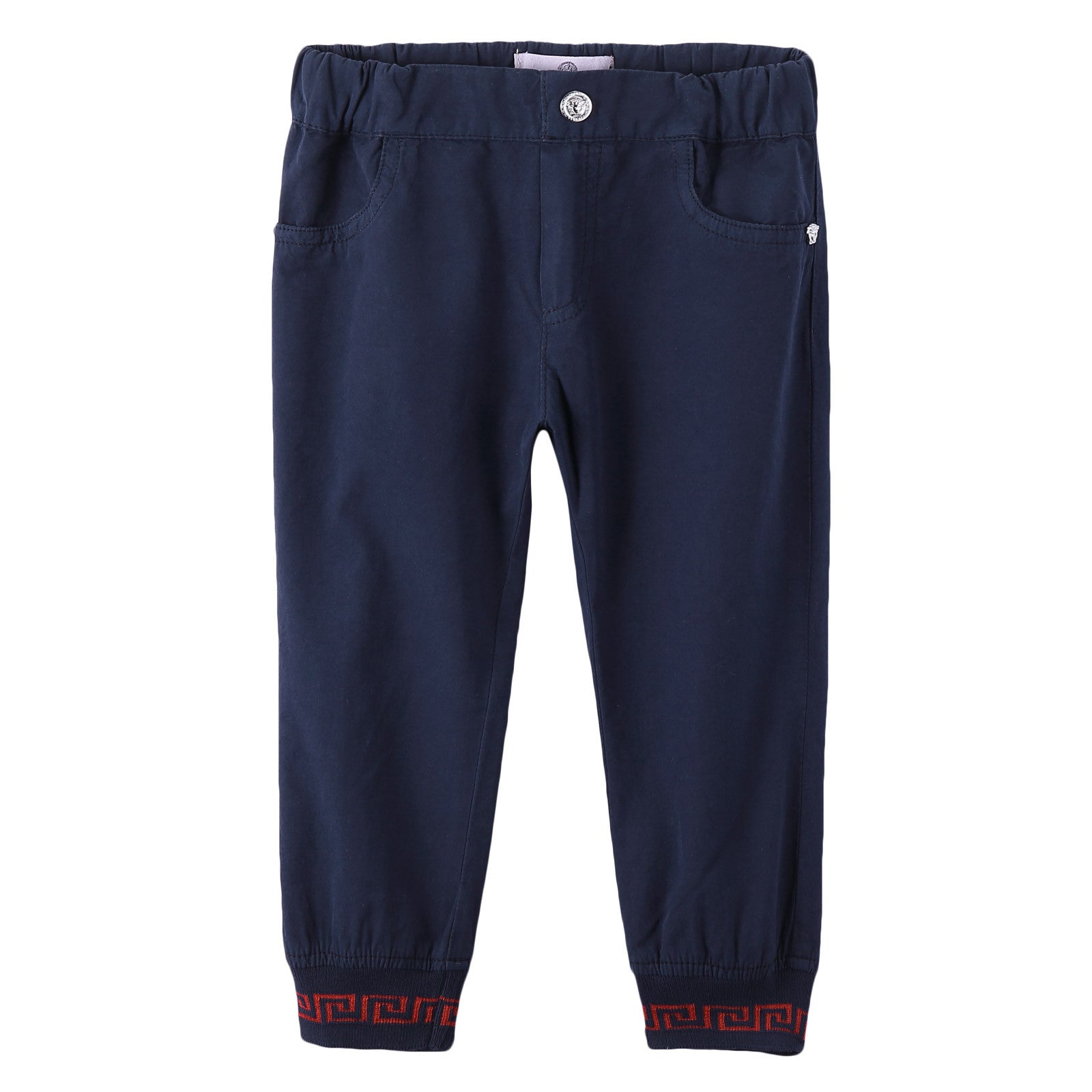 Baby Boys Navy Blue Ribbed Cuffs Cotton Trousers - CÉMAROSE | Children's Fashion Store - 1