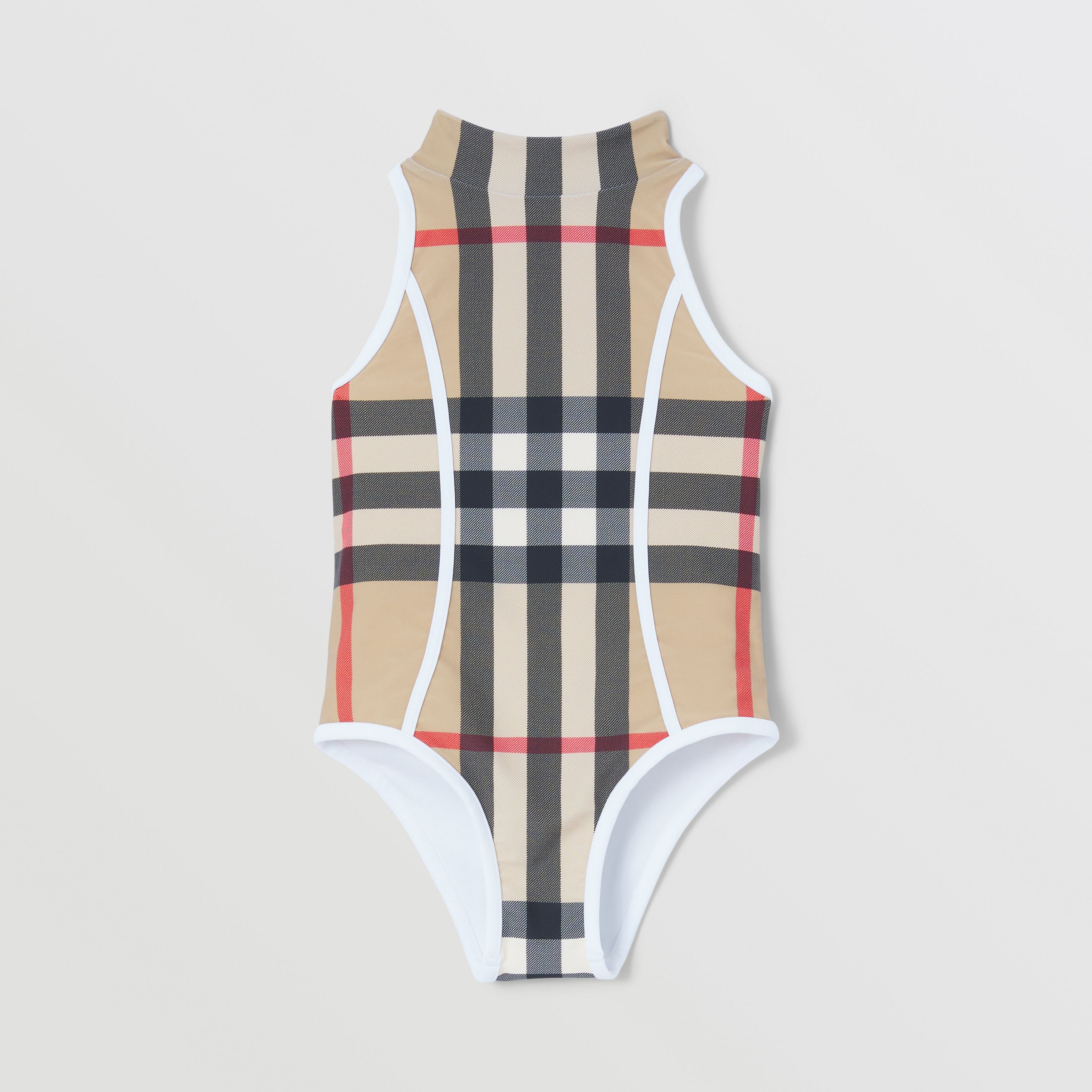Girls Beige Check Swimsuit