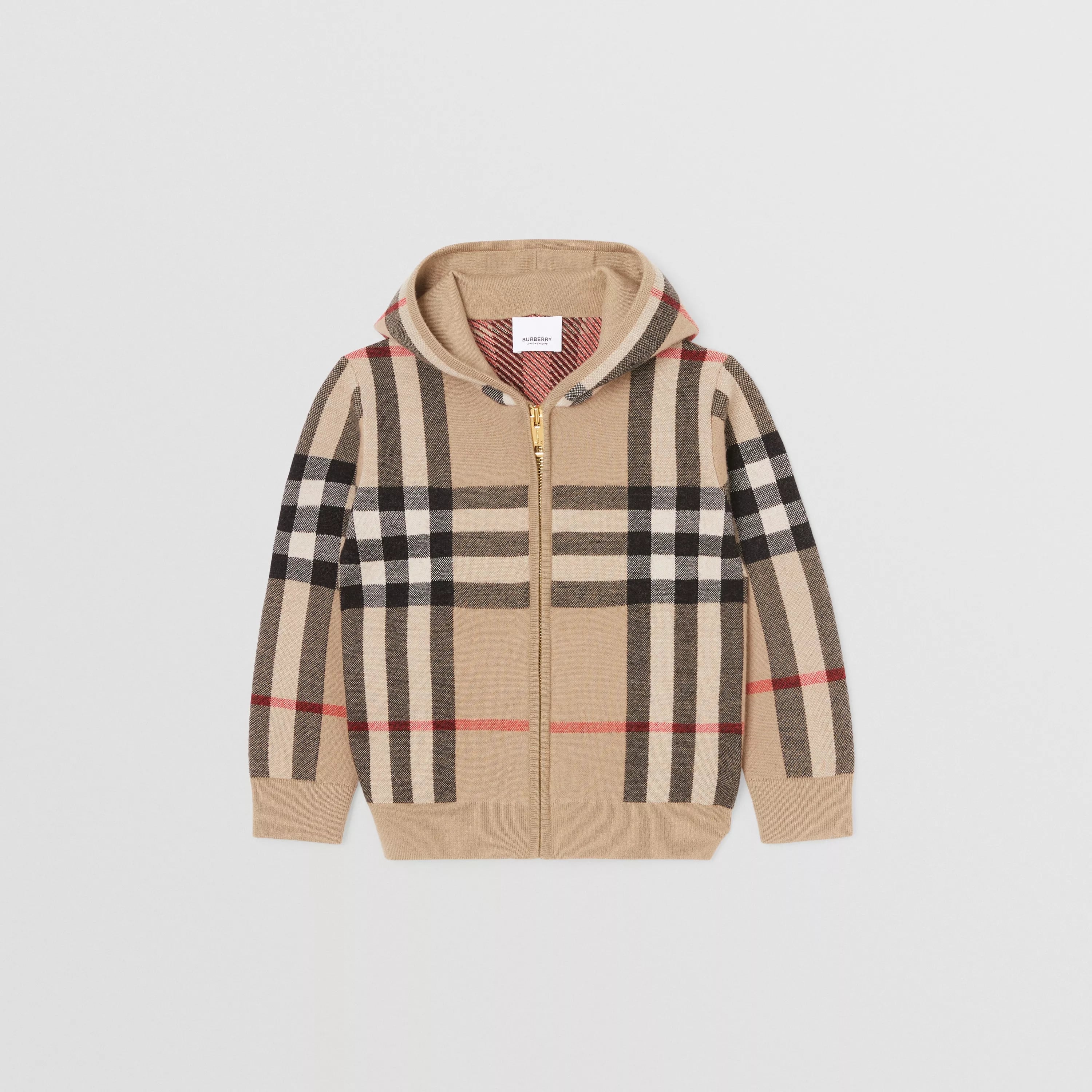 Boys & Girls Beige Check Wool Knit Zip-Up Top