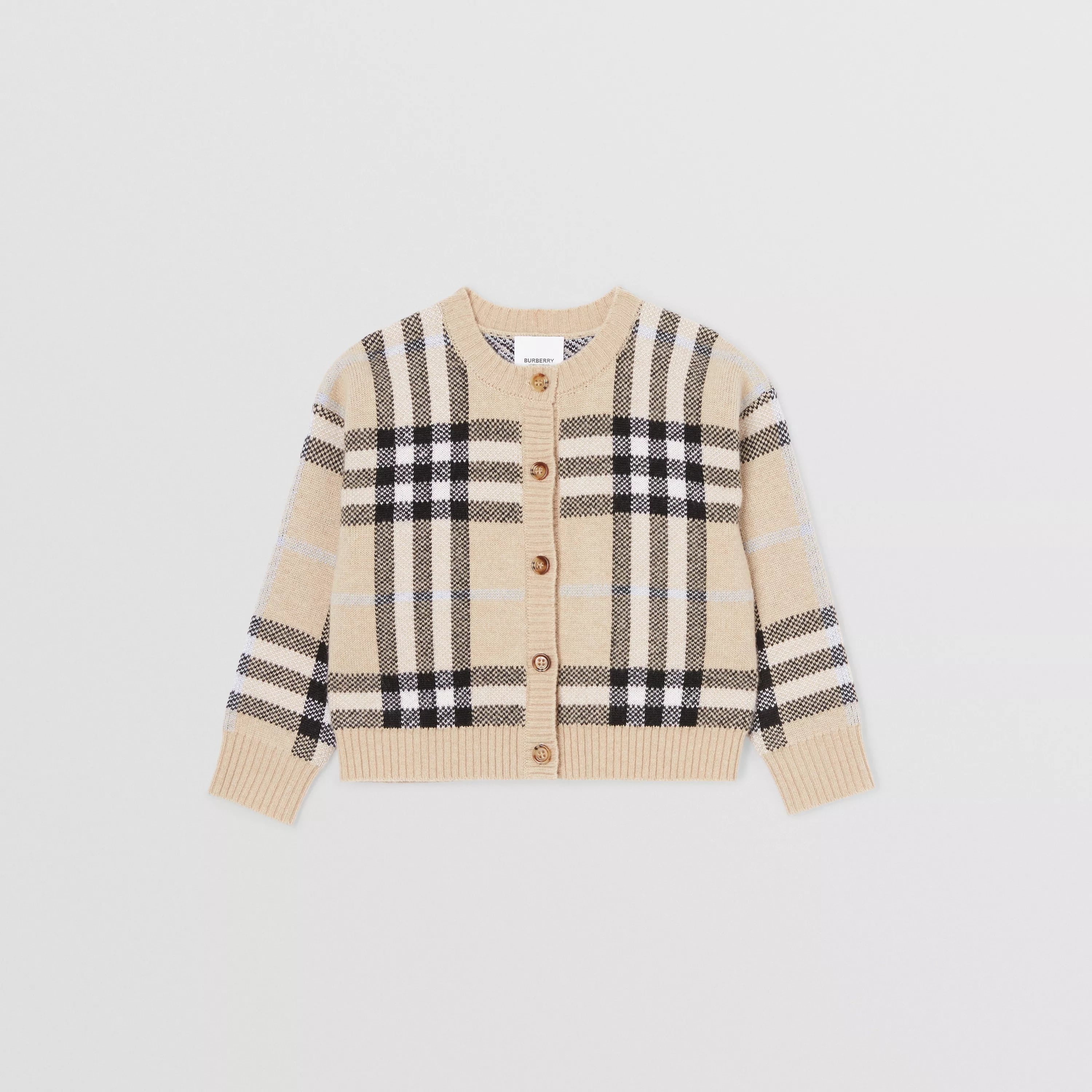 Girls Pale Sand Check Wool Cardigan
