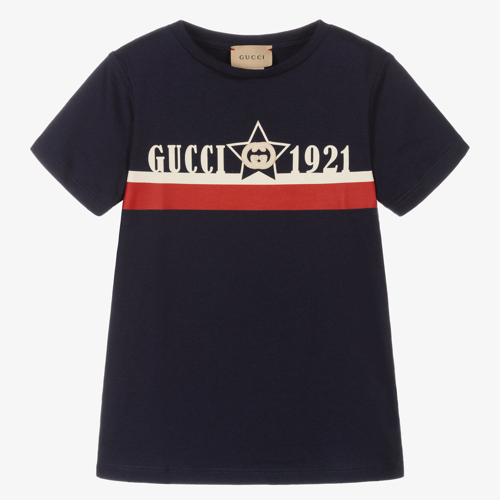 Boys Navy Logo Cotton T-Shirt