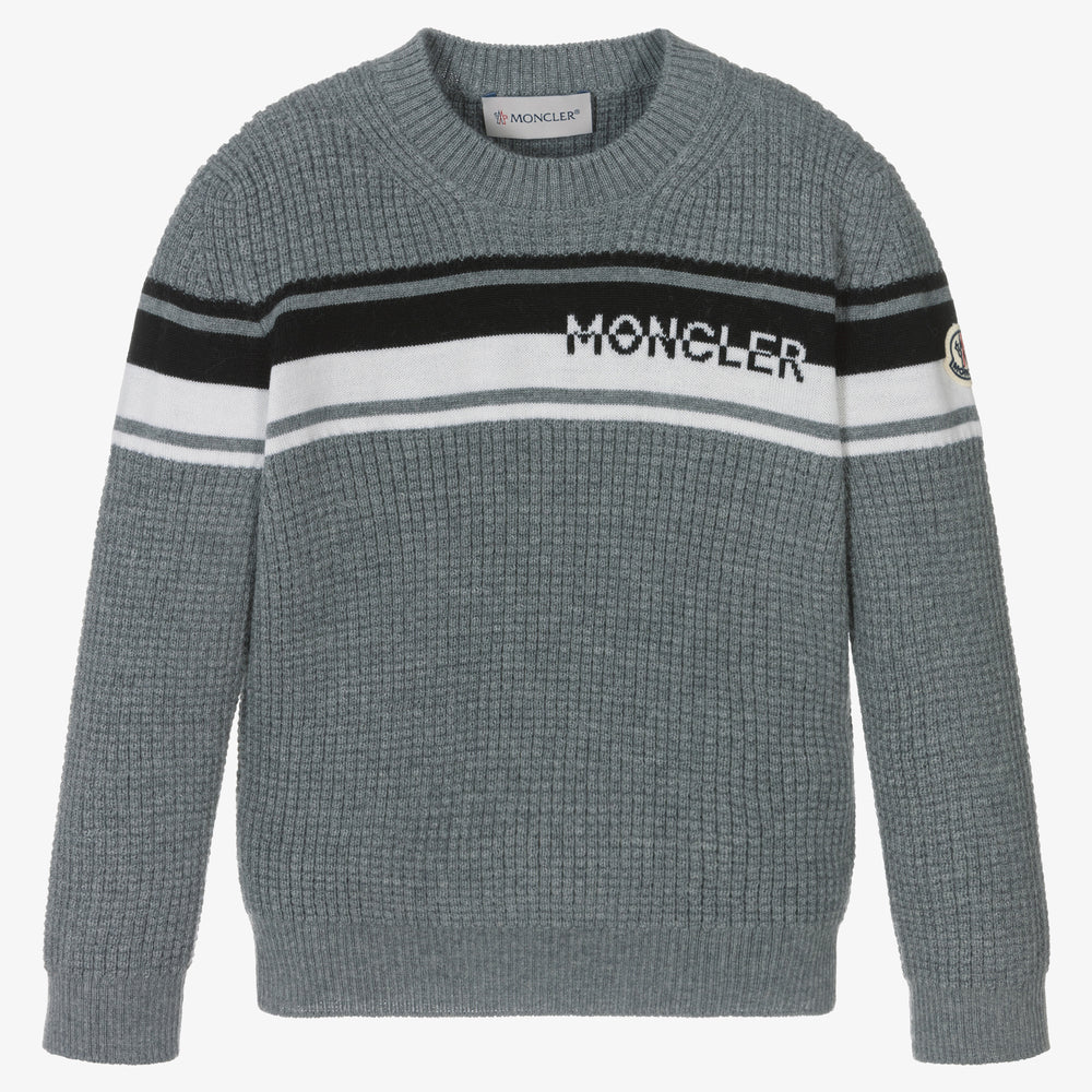 Boys Grey Logo Wool Sweater