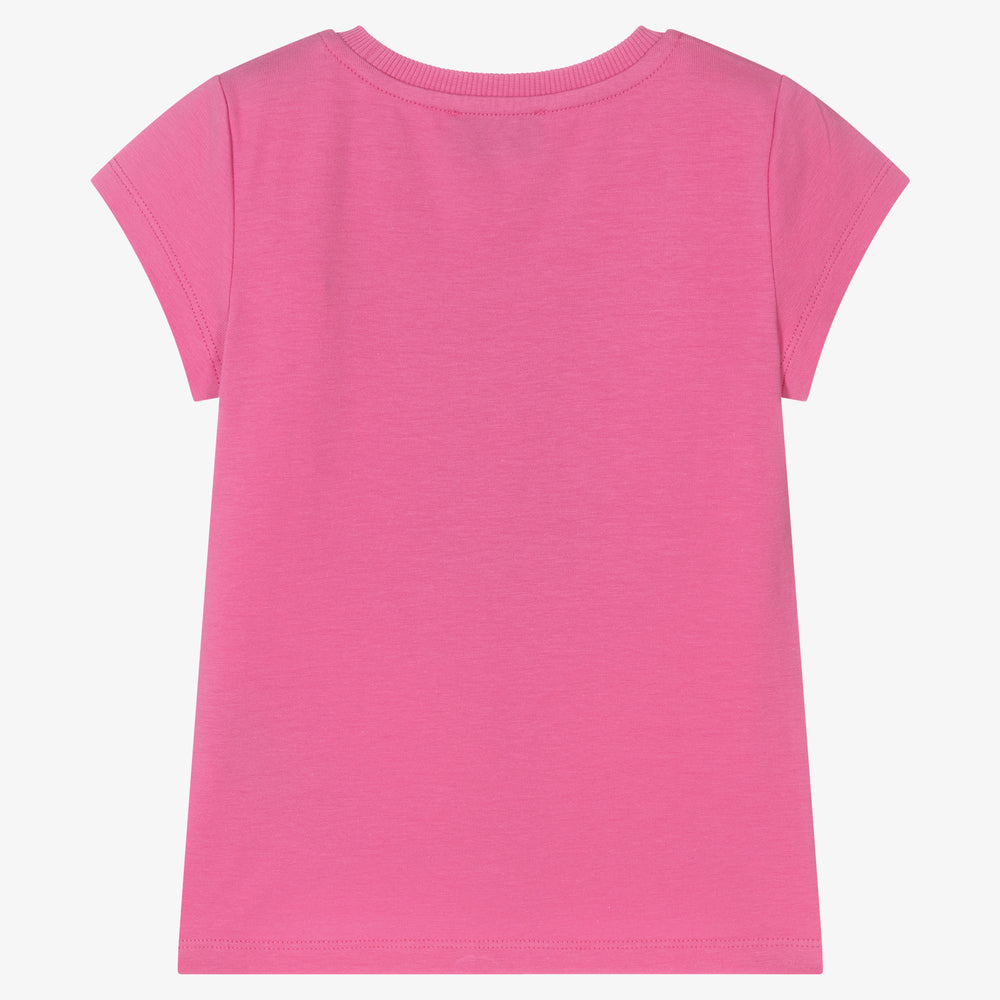Girls Pink Printed Cotton T-Shirt