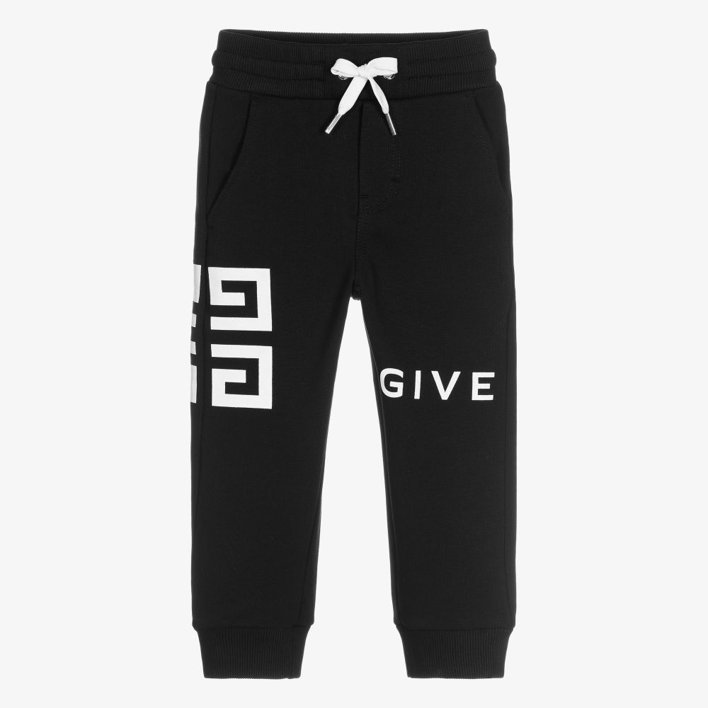 Boys Black Logo Cotton Trousers