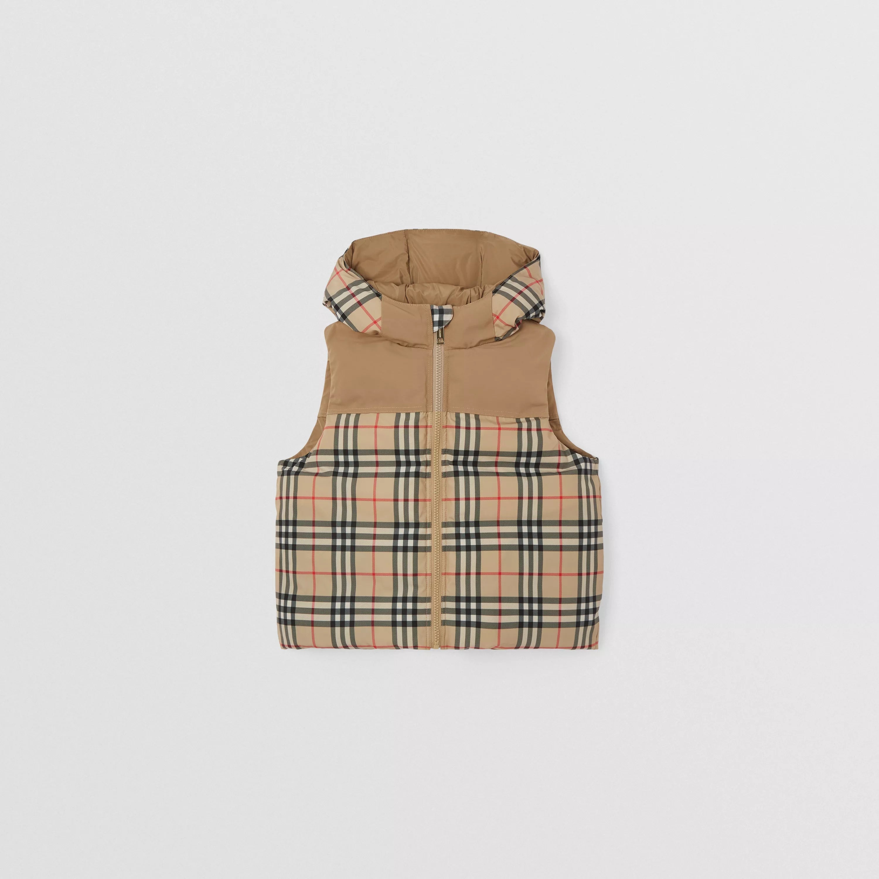 Boys & Girls Beige Check Reversible Padded Down Gilet