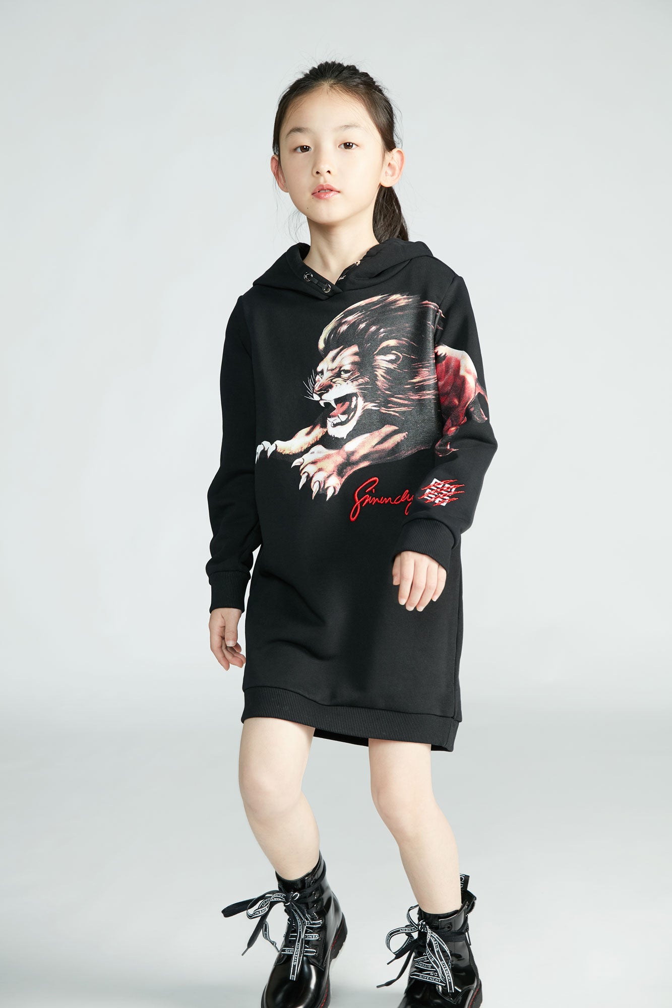 Girls Black Pattern Cotton Dress