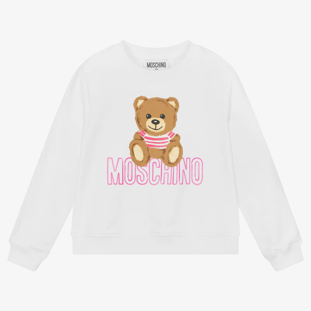 Girls White Printed Cotton Sweatshirt