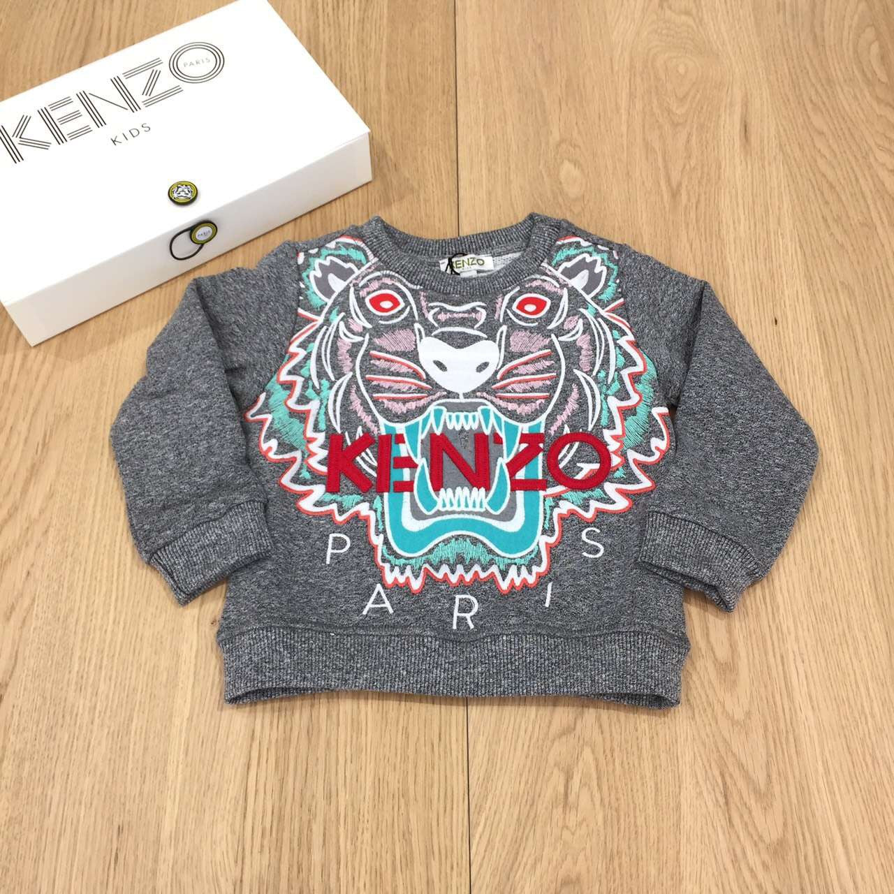 Girls Grey Sweatshirt With Embroidered Tiger Head Trims - CÉMAROSE | Children's Fashion Store