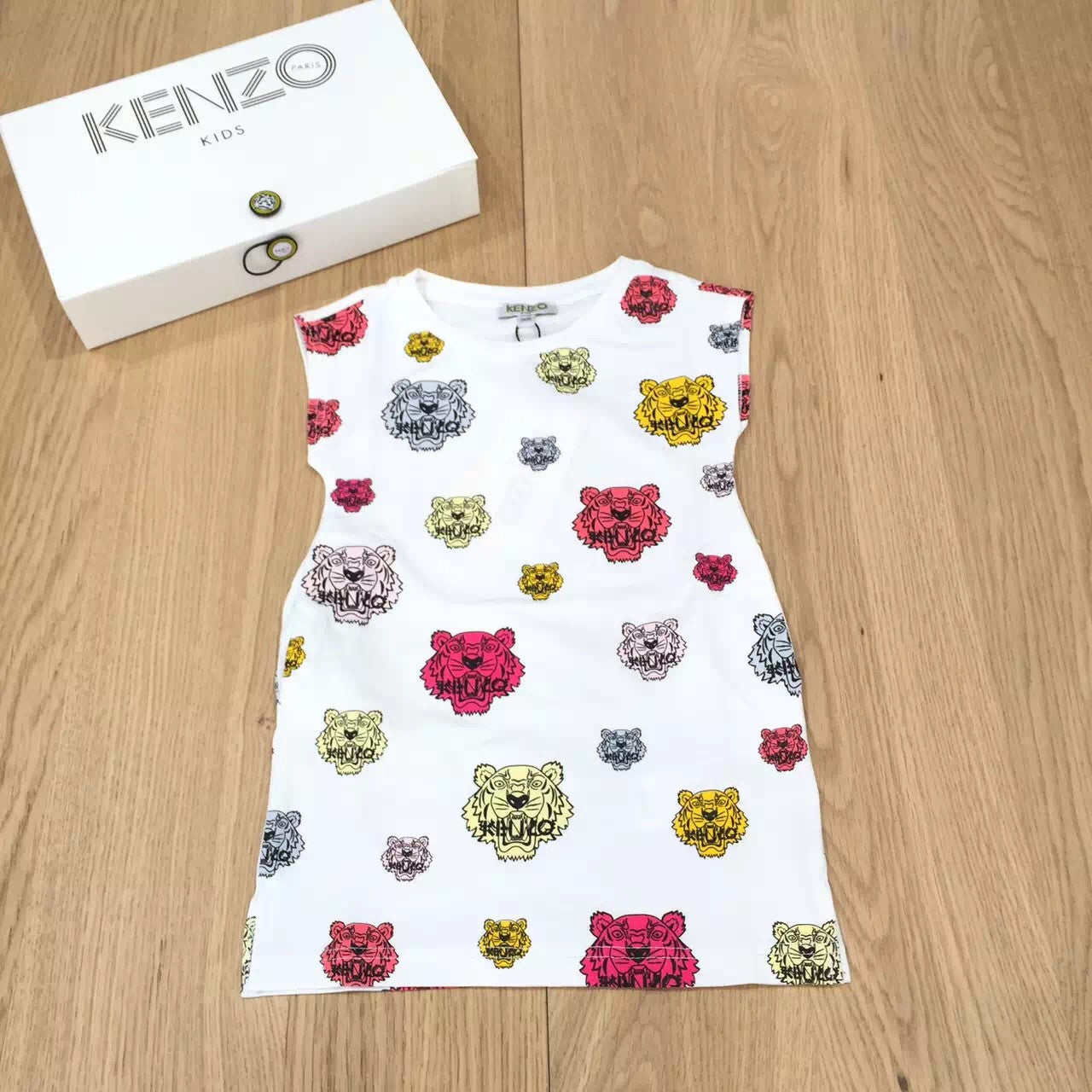 Girls White Cotton Dress With Mixcolor Tiger Head Print Trims - CÉMAROSE | Children's Fashion Store