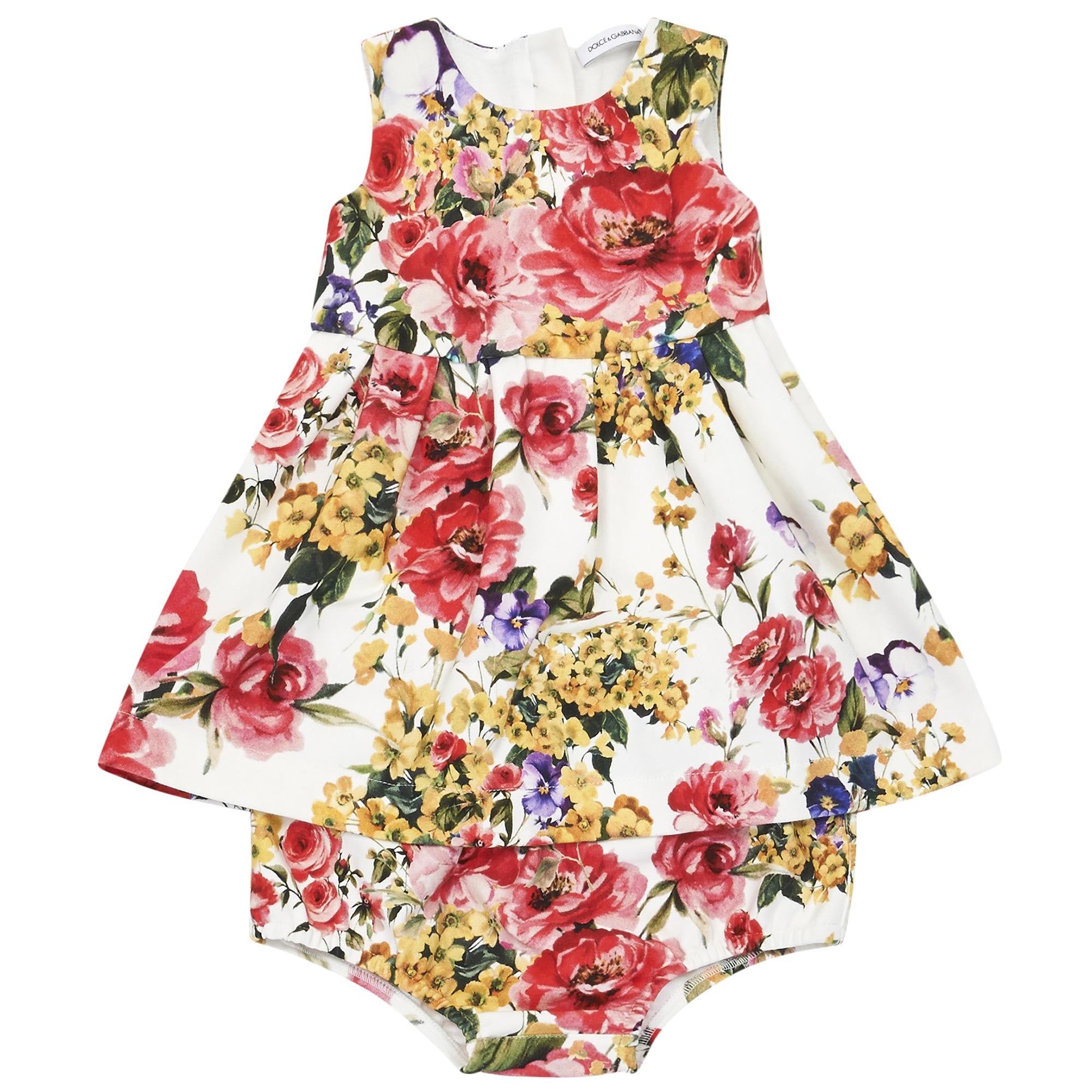 Baby Girls White Allover Flower Printed Cotton Dress - CÉMAROSE | Children's Fashion Store - 1