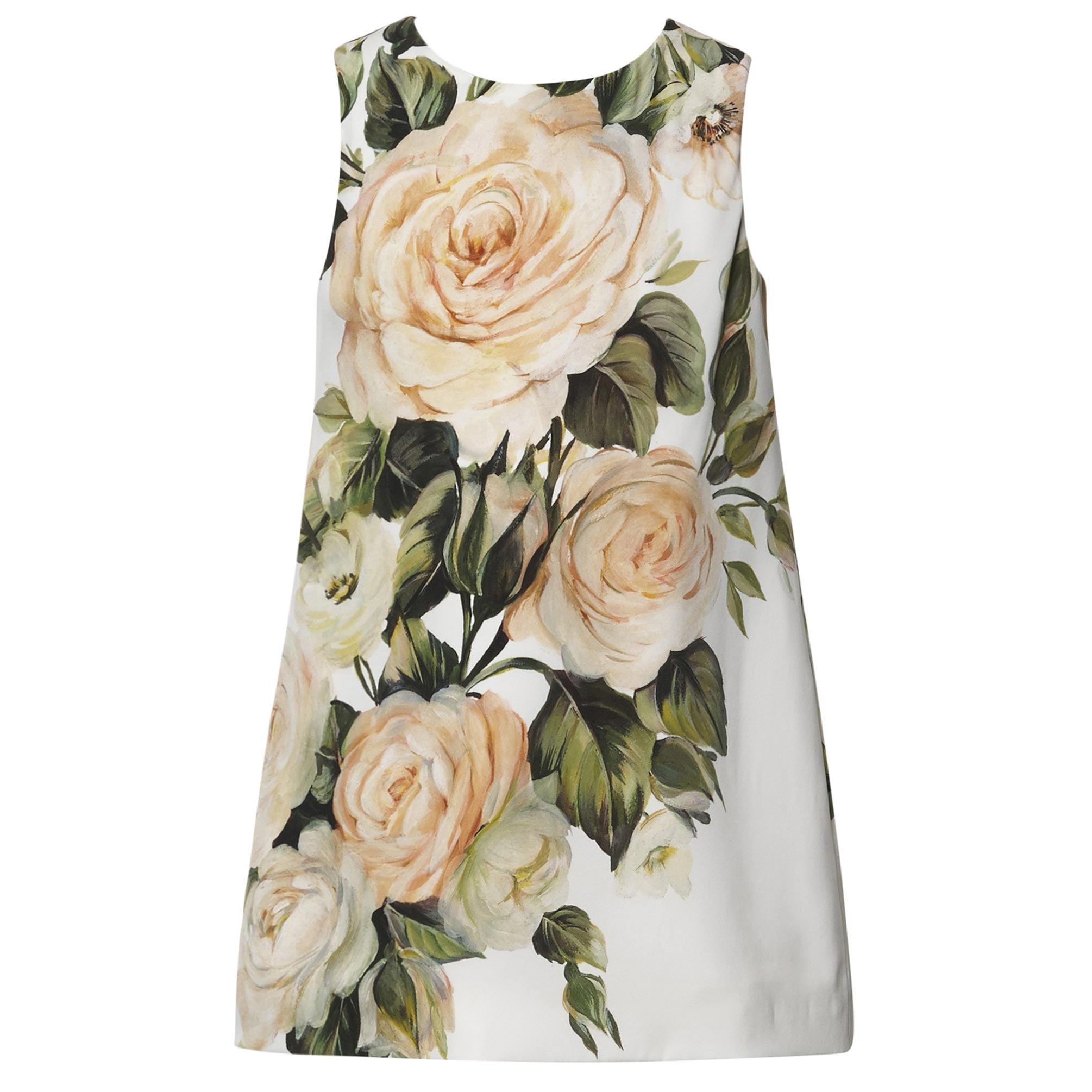 Girls White Silk Dress With Flower Print Trims - CÉMAROSE | Children's Fashion Store - 1