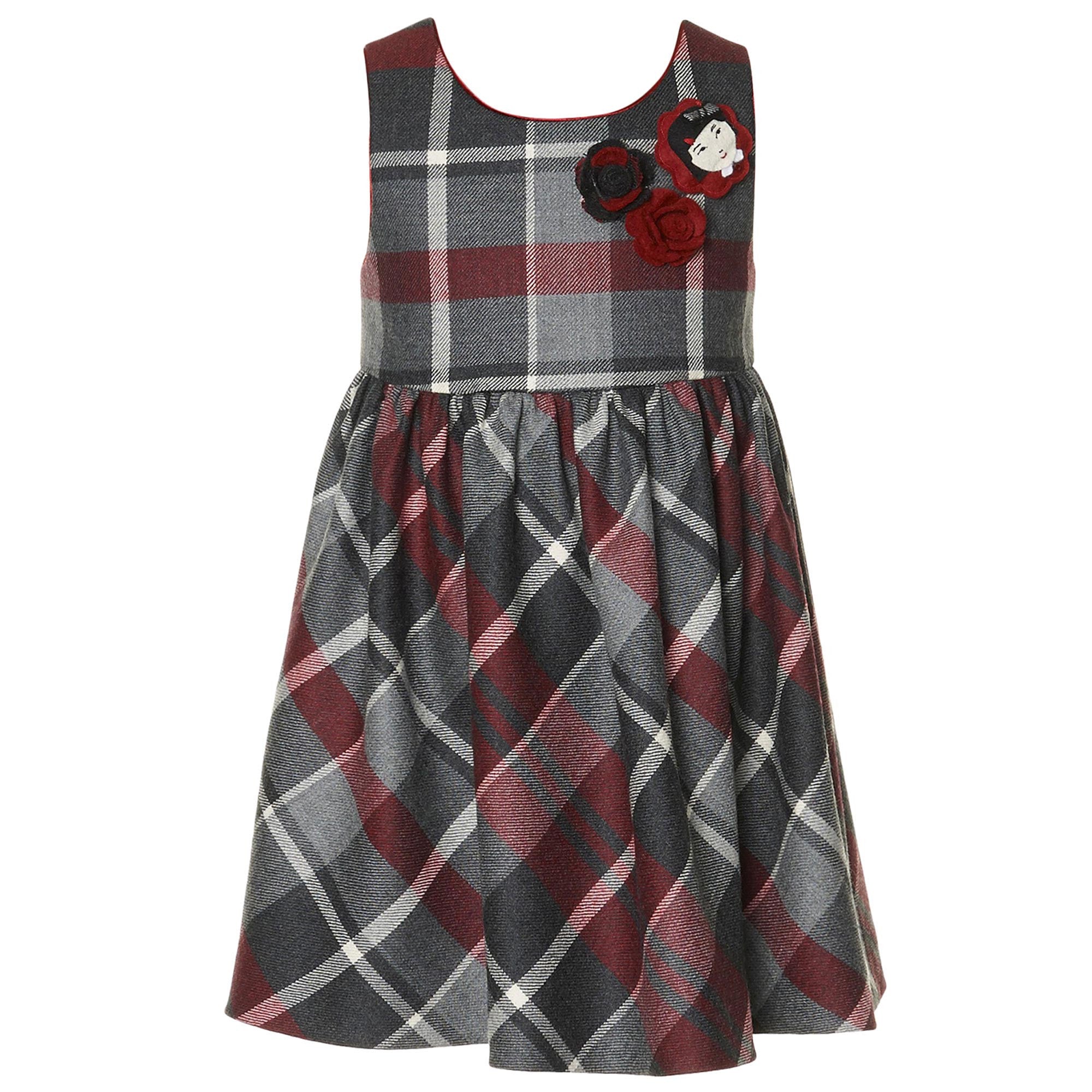 Girls Multicolor Check Tartan Patch Flower Trims Dress - CÉMAROSE | Children's Fashion Store - 1