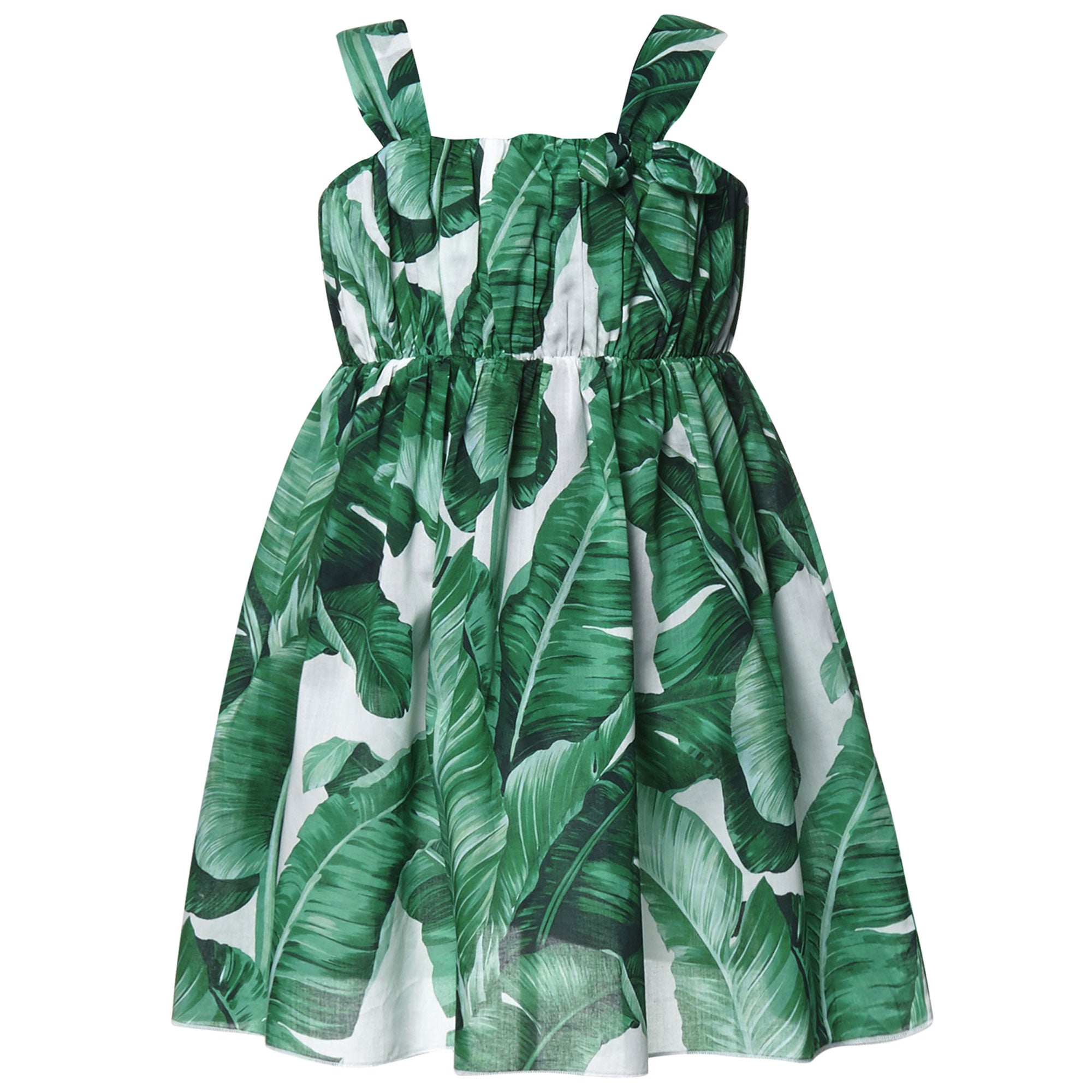 Girls Green Leaf Printed Trims Sleeveless Corset Dress - CÉMAROSE | Children's Fashion Store - 1