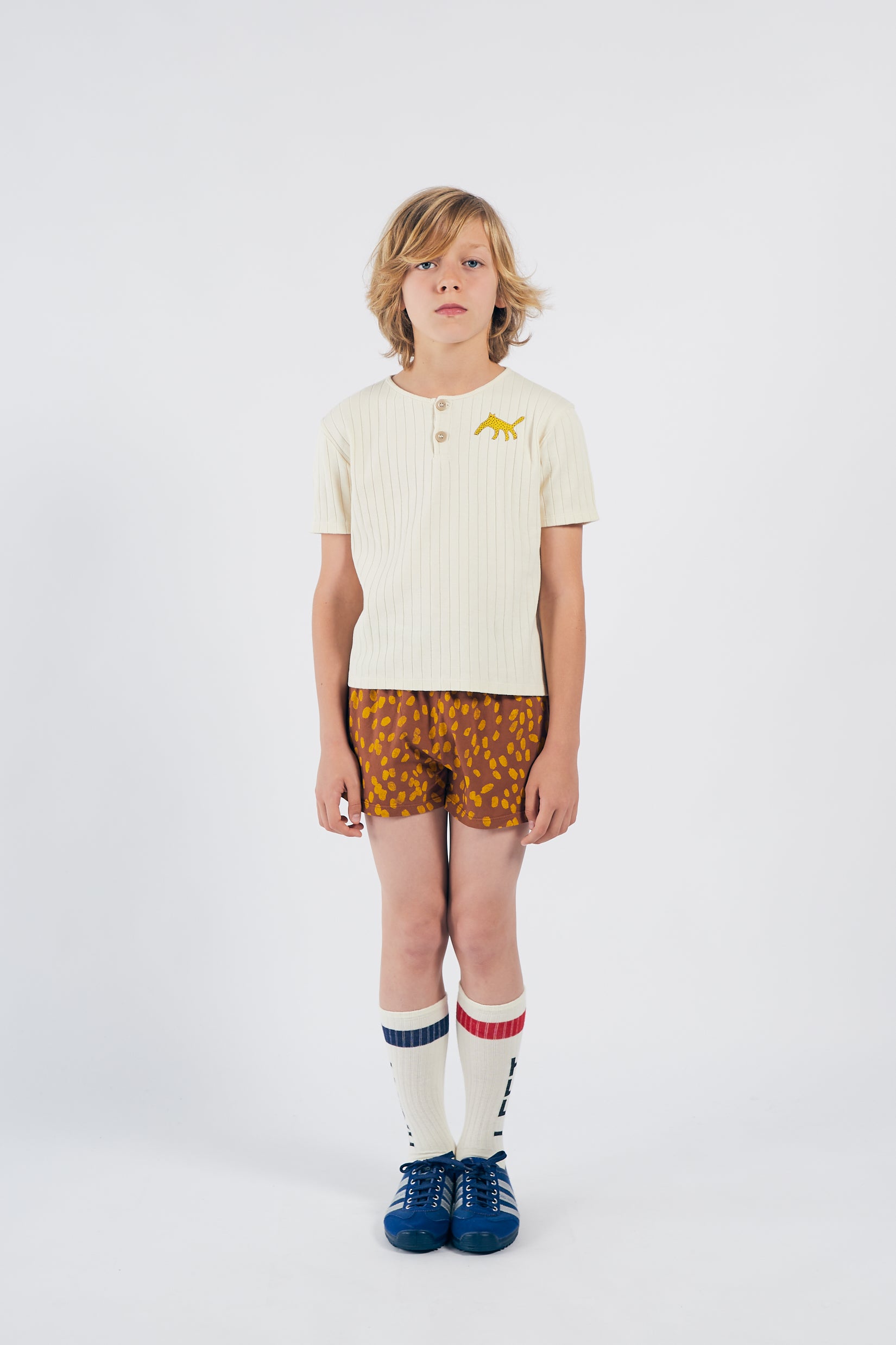 Boys Rice White Leopard Buttoned T-shirt