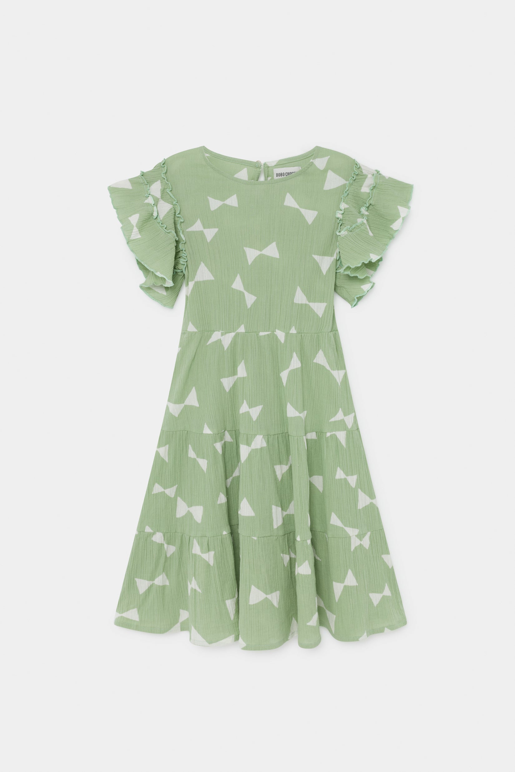 Girls Green Bow Ruffle Dress