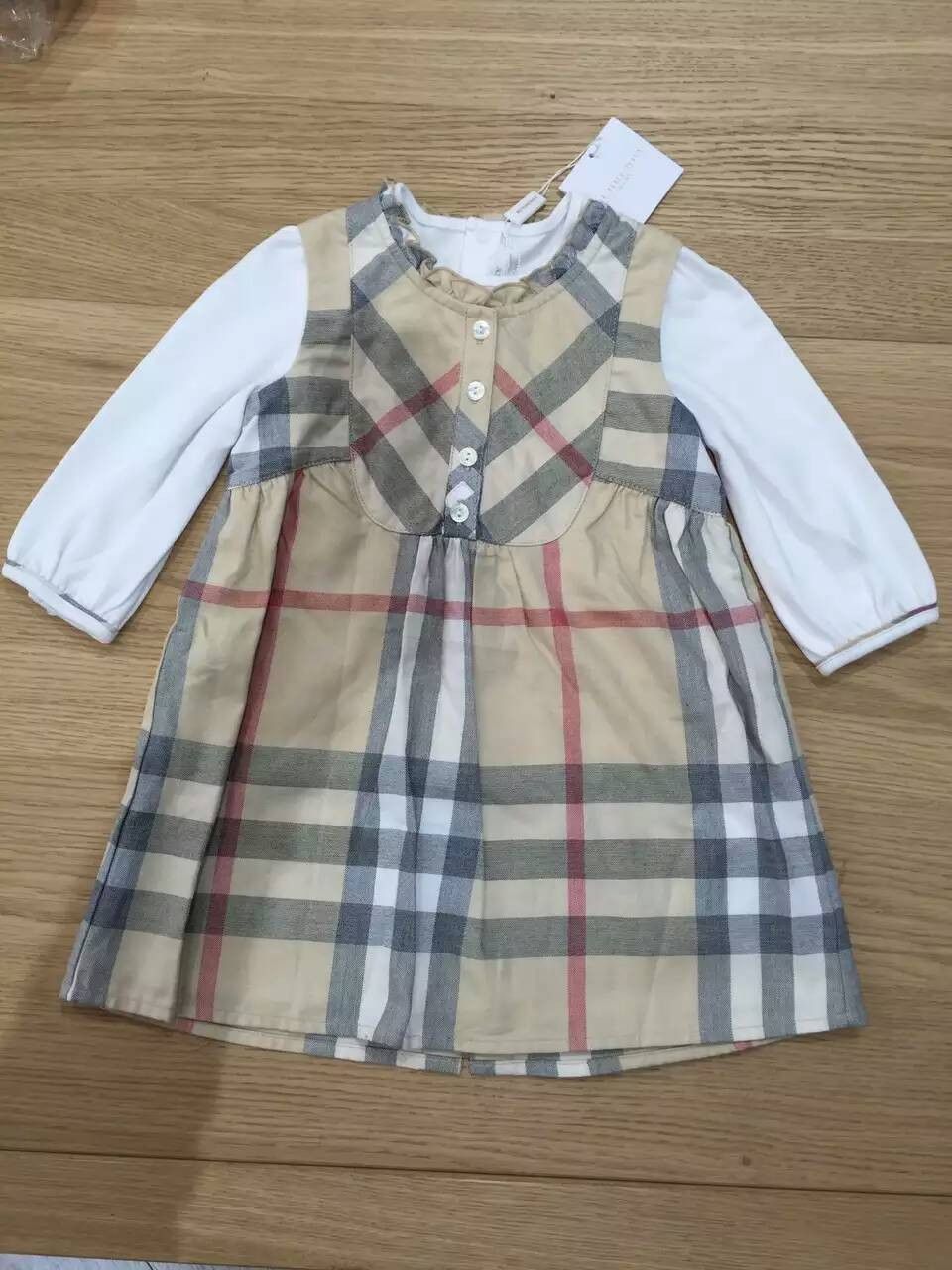 Girls Beige Check Dress&White Top Set - CÉMAROSE | Children's Fashion Store