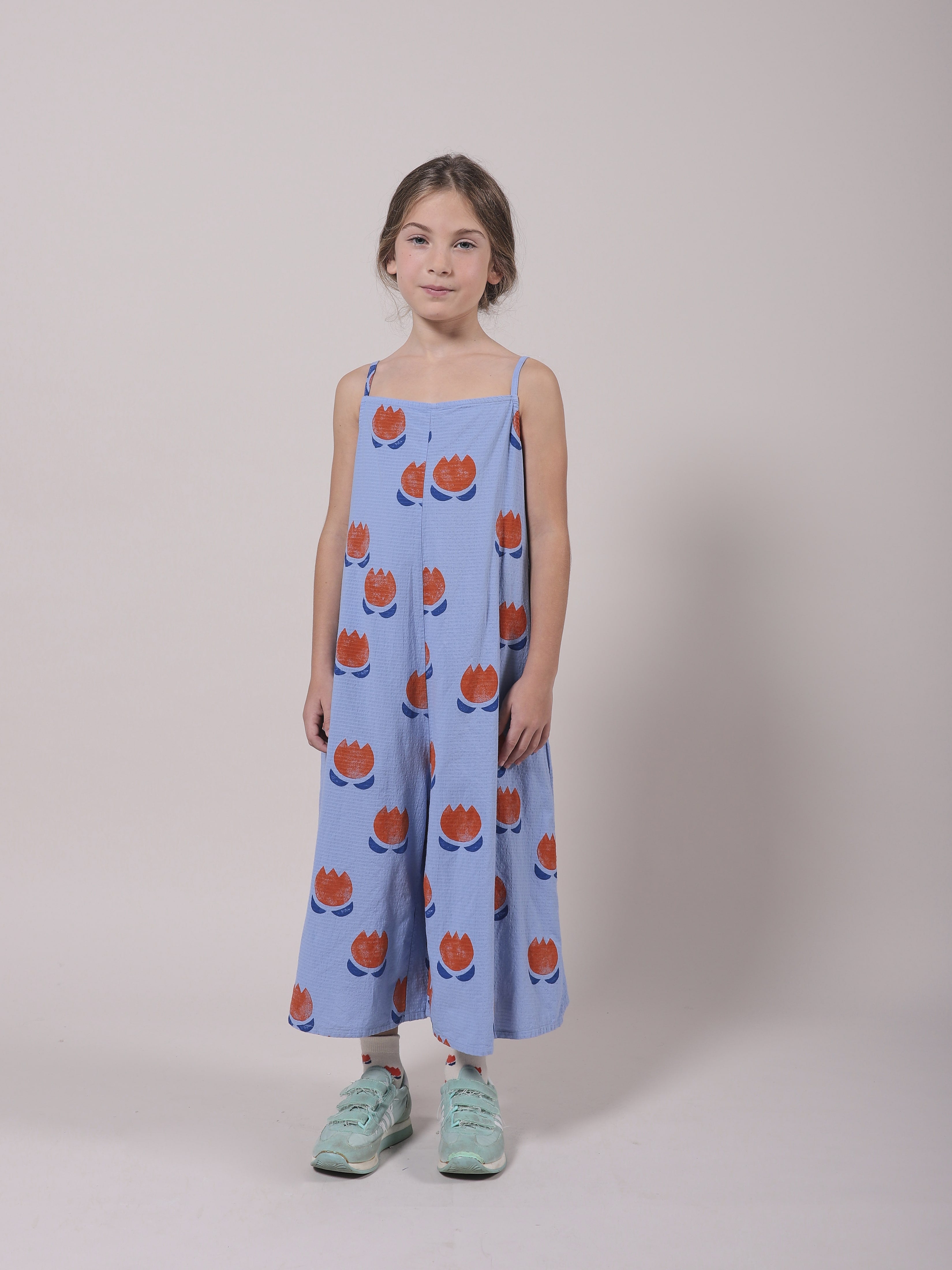 Girls Blue Printing Cotton Jumpsuit