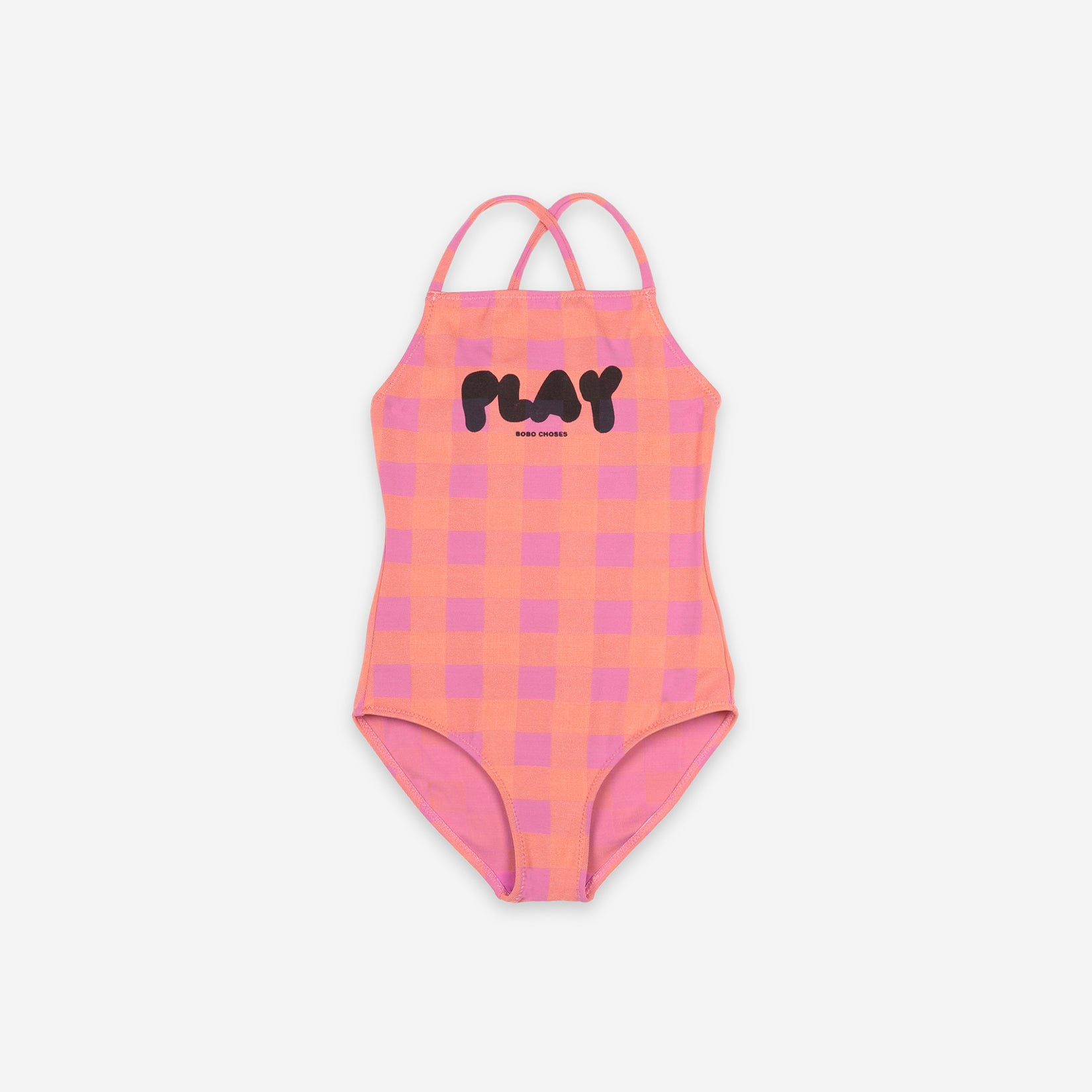 Girls Mauve Play Check Swimsuit