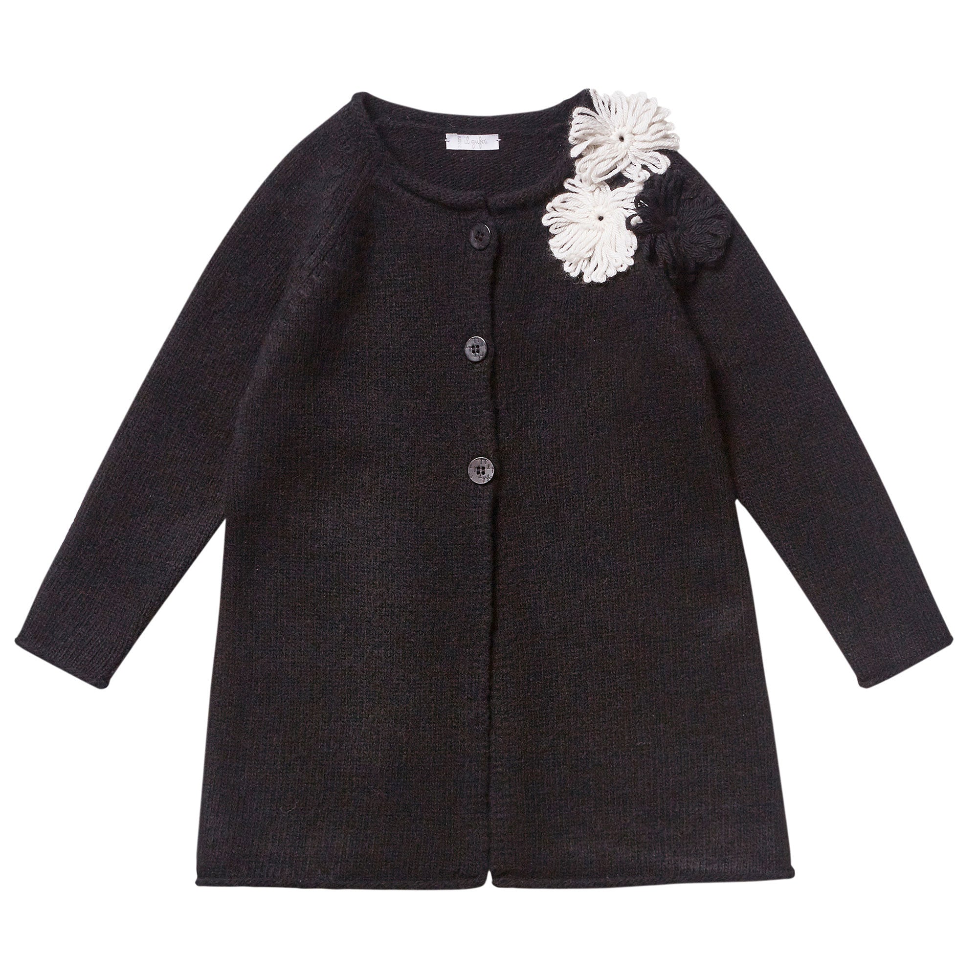 Girls Black Patch Flower Trims Wool Cardigan - CÉMAROSE | Children's Fashion Store