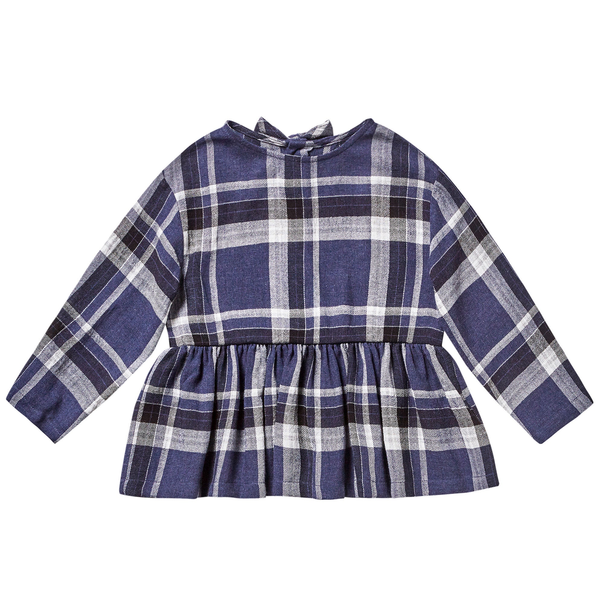 Girls Ink Blue Check Viscose Peplum Hem Blouse - CÉMAROSE | Children's Fashion Store