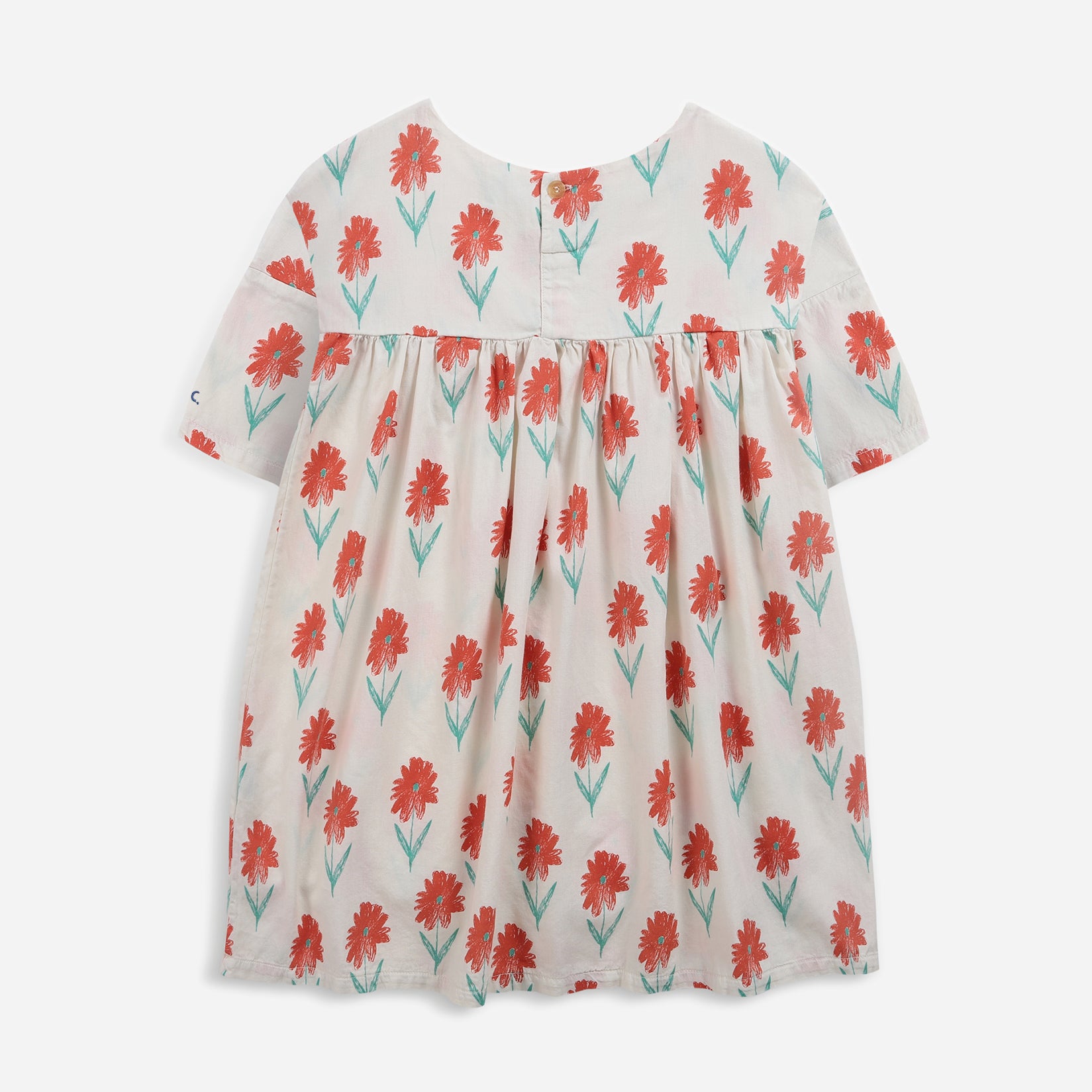 Girls White Printed Cotton Dress