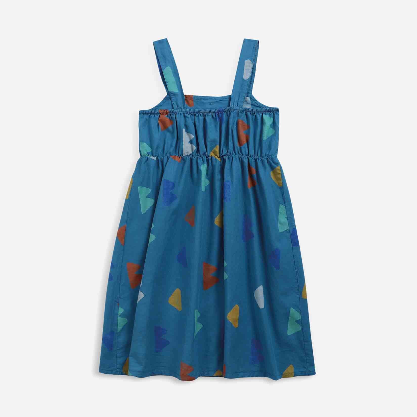 Girls Blue Printed Cotton Dress