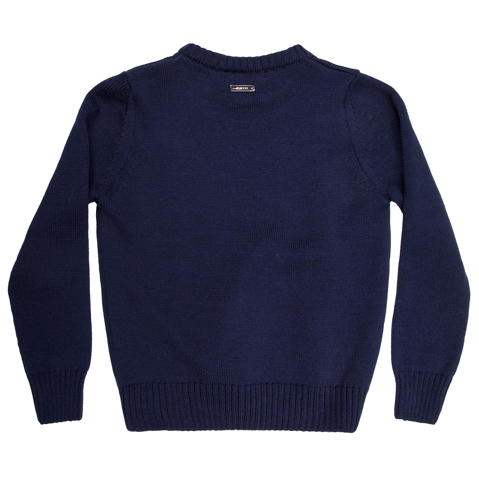 Girls Navy Blue Knitted Sweater With Pink Heart Trims - CÉMAROSE | Children's Fashion Store - 3