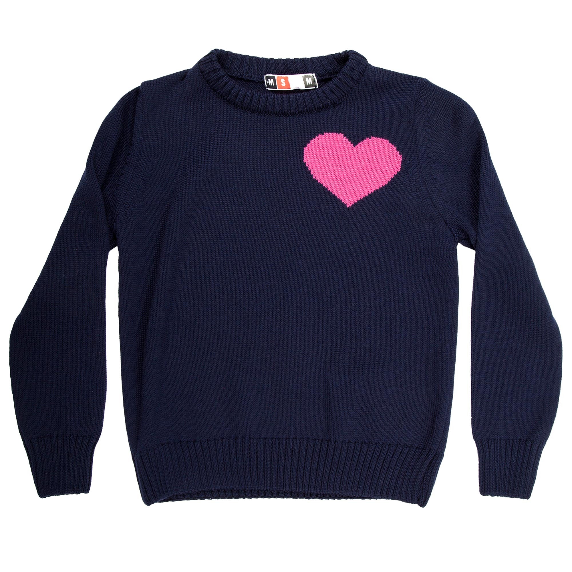 Girls Navy Blue Knitted Sweater With Pink Heart Trims - CÉMAROSE | Children's Fashion Store - 2