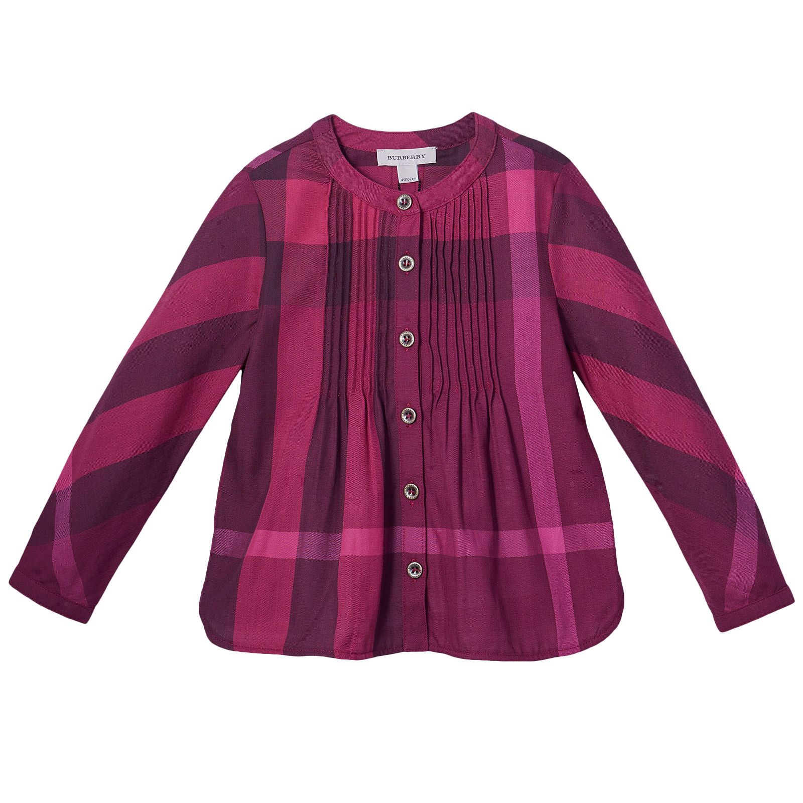 Girls Dark Pink Check Long Sleeve Blouse - CÉMAROSE | Children's Fashion Store - 1