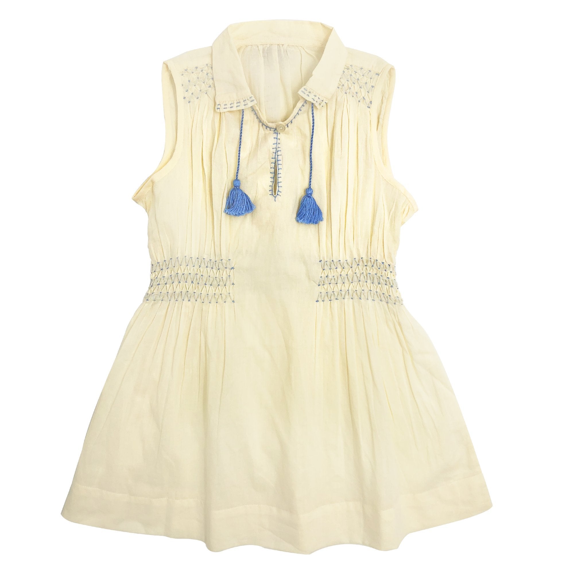 Girls Light Yellow Cotton Woven Dress