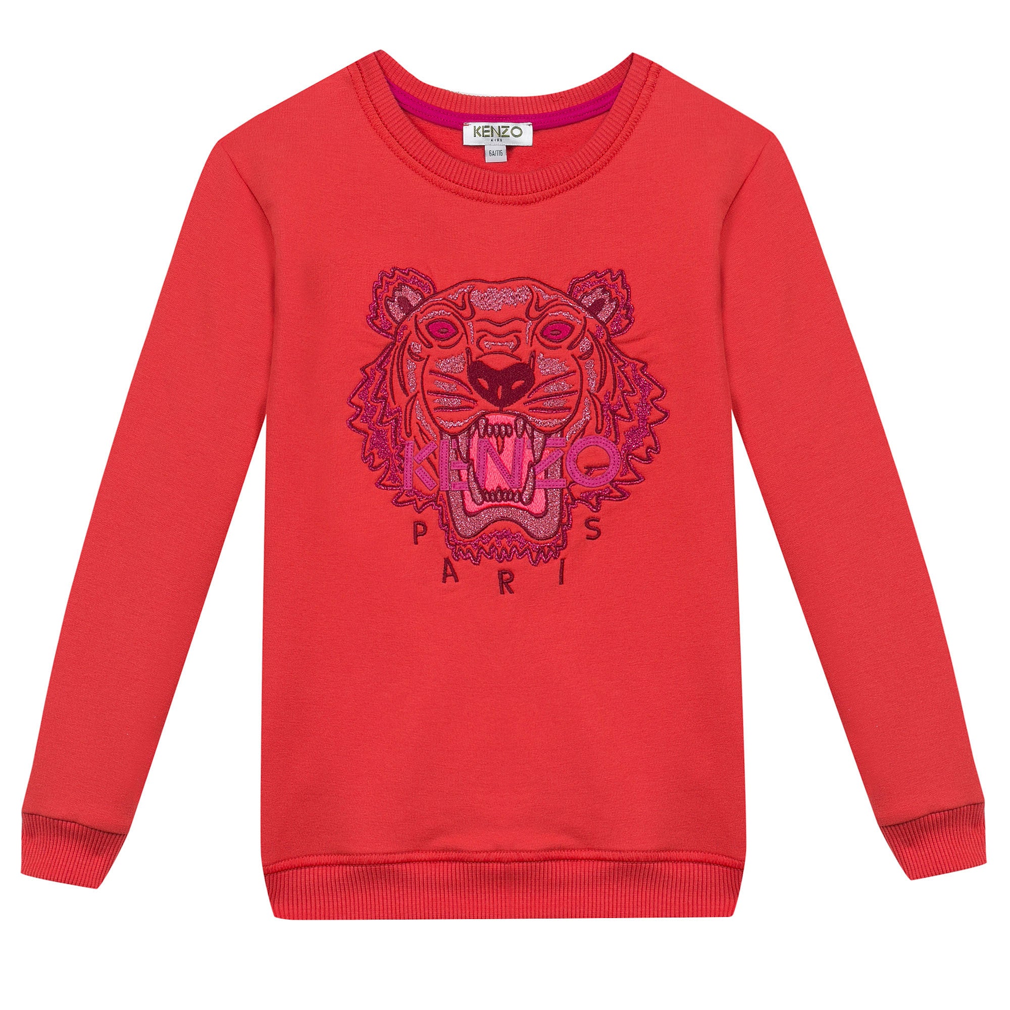 Girls Red Embroidered Tiger Head Cotton Sweatshirt - CÉMAROSE | Children's Fashion Store