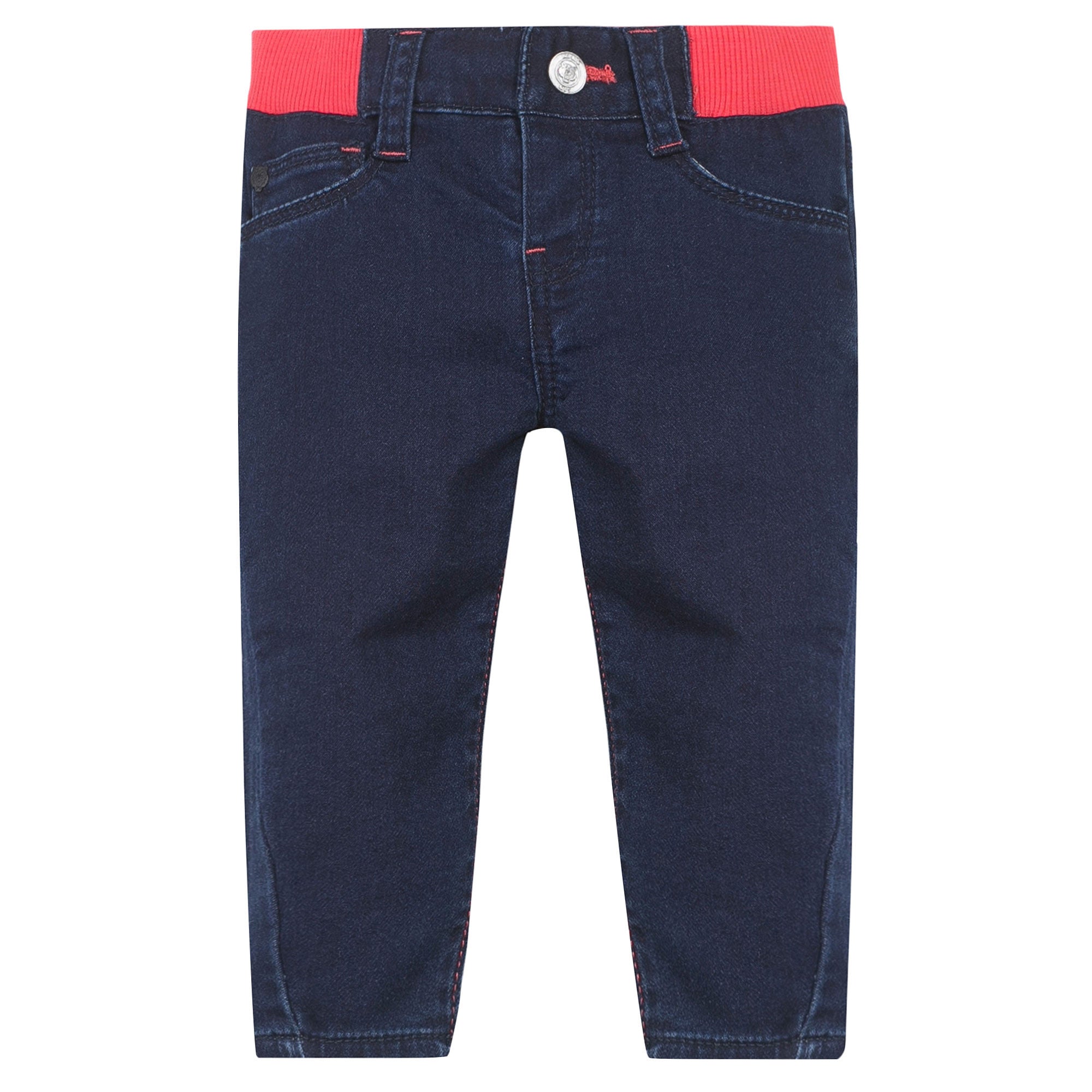Baby Girls Blue Cotton Trouser With Red Ribbed - CÉMAROSE | Children's Fashion Store