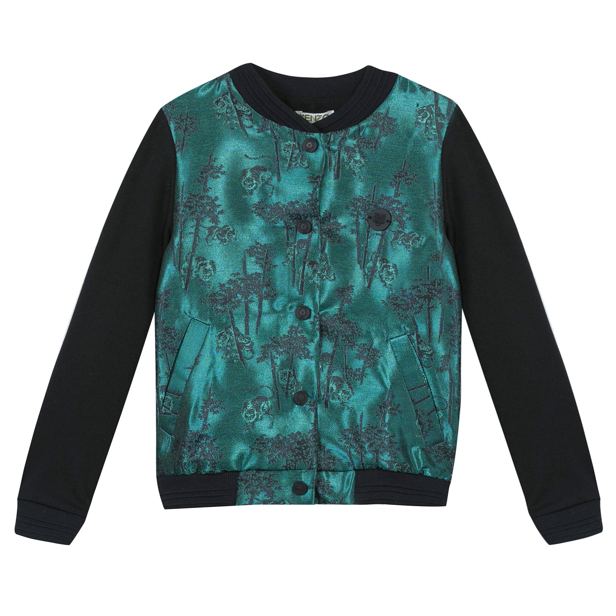 Girls Green Printed Trims Jacket With Black Cuffs - CÉMAROSE | Children's Fashion Store