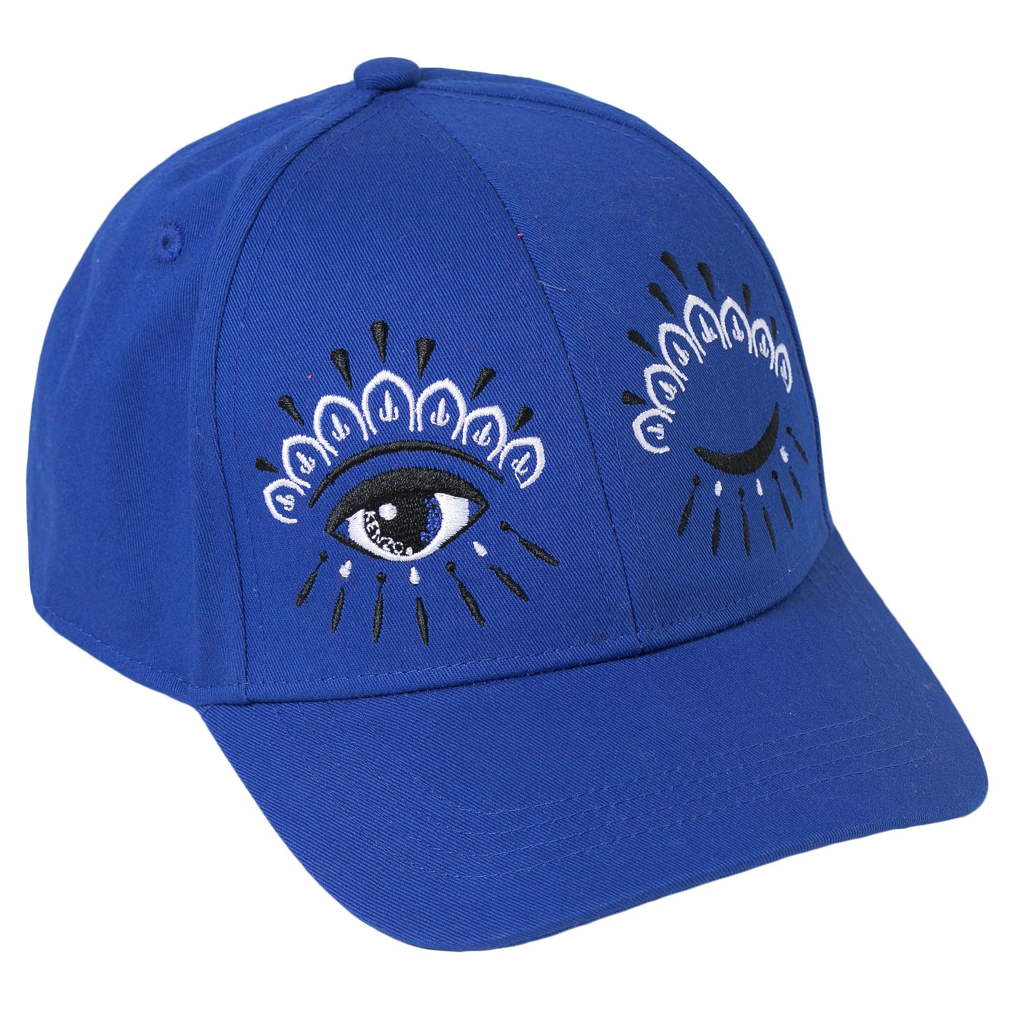 Girls Blue Embroidered Eyes Trims Cotton Cap - CÉMAROSE | Children's Fashion Store
