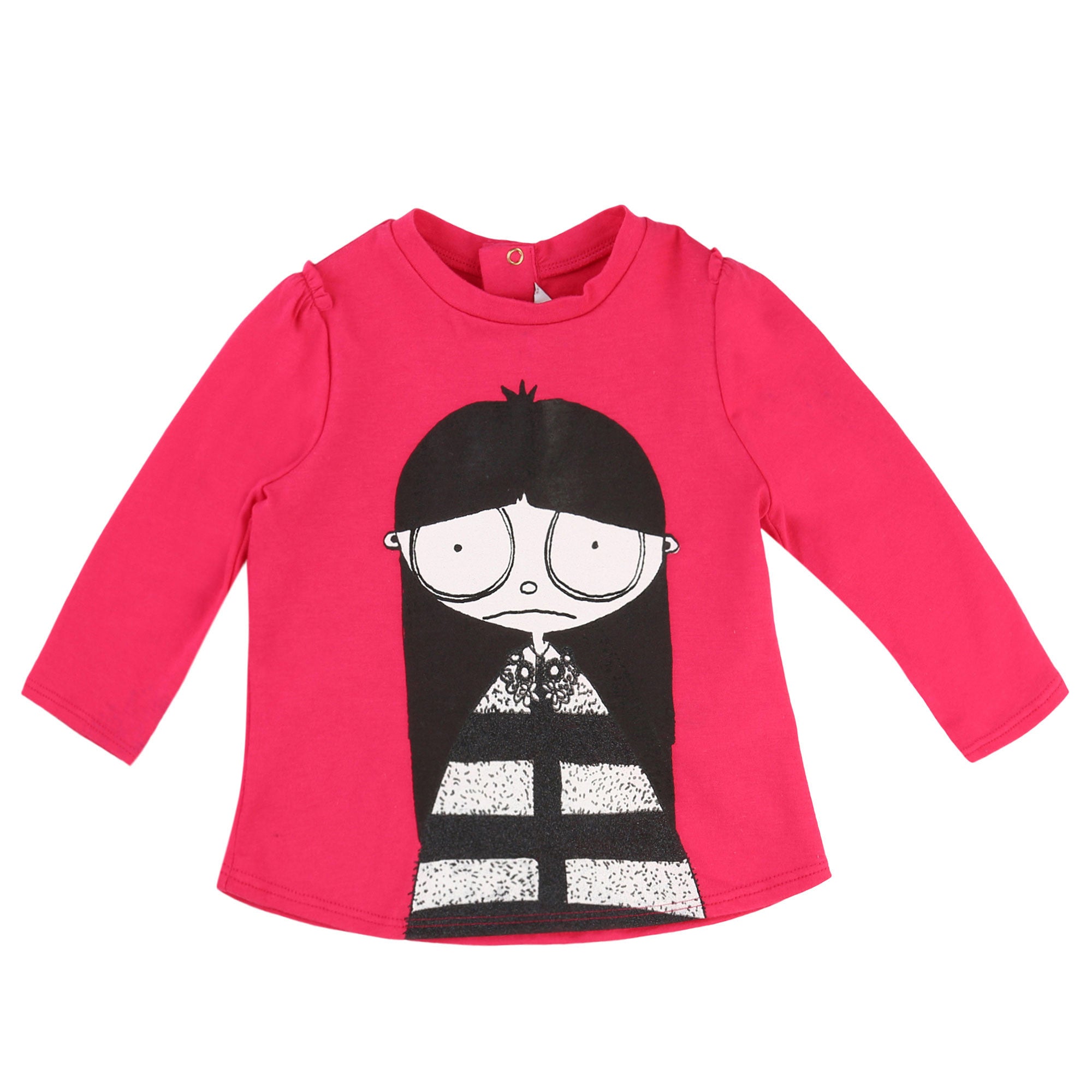 Baby Girls Dark Red Cotton T-Shirt With Cartoon Print Trims - CÉMAROSE | Children's Fashion Store