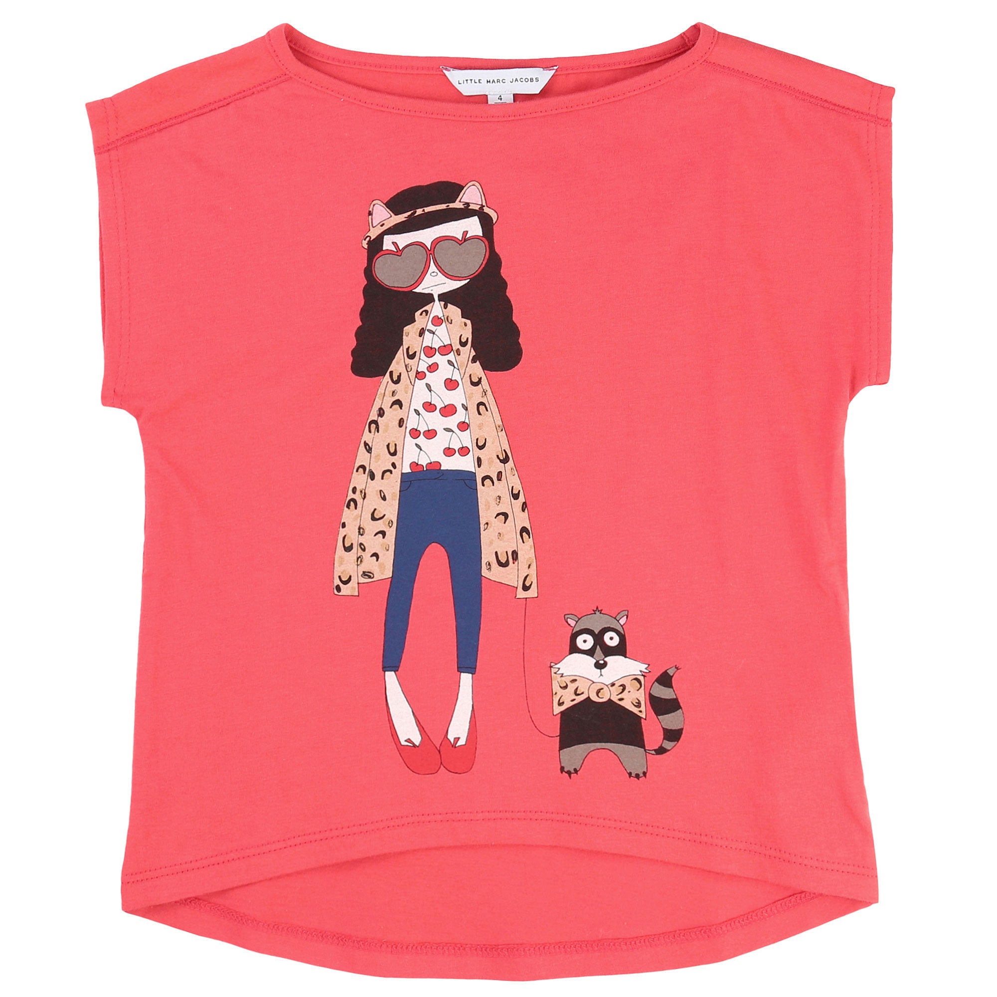 Girls Red Fancy Printed Trims Cotton T-Shirt - CÉMAROSE | Children's Fashion Store