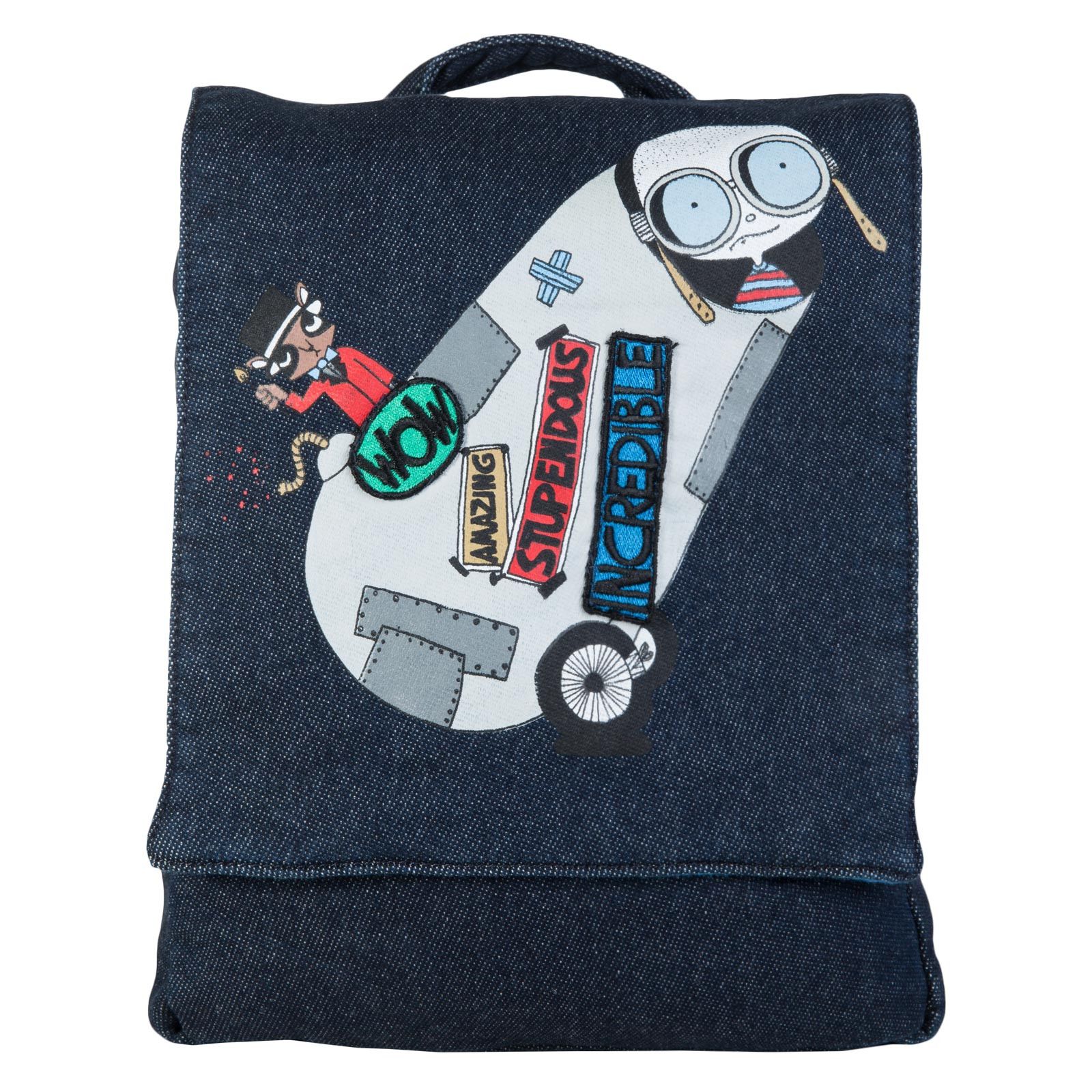 Boys Navy Blue Denim 'Mr Marc' Printed Backpack - CÉMAROSE | Children's Fashion Store - 1