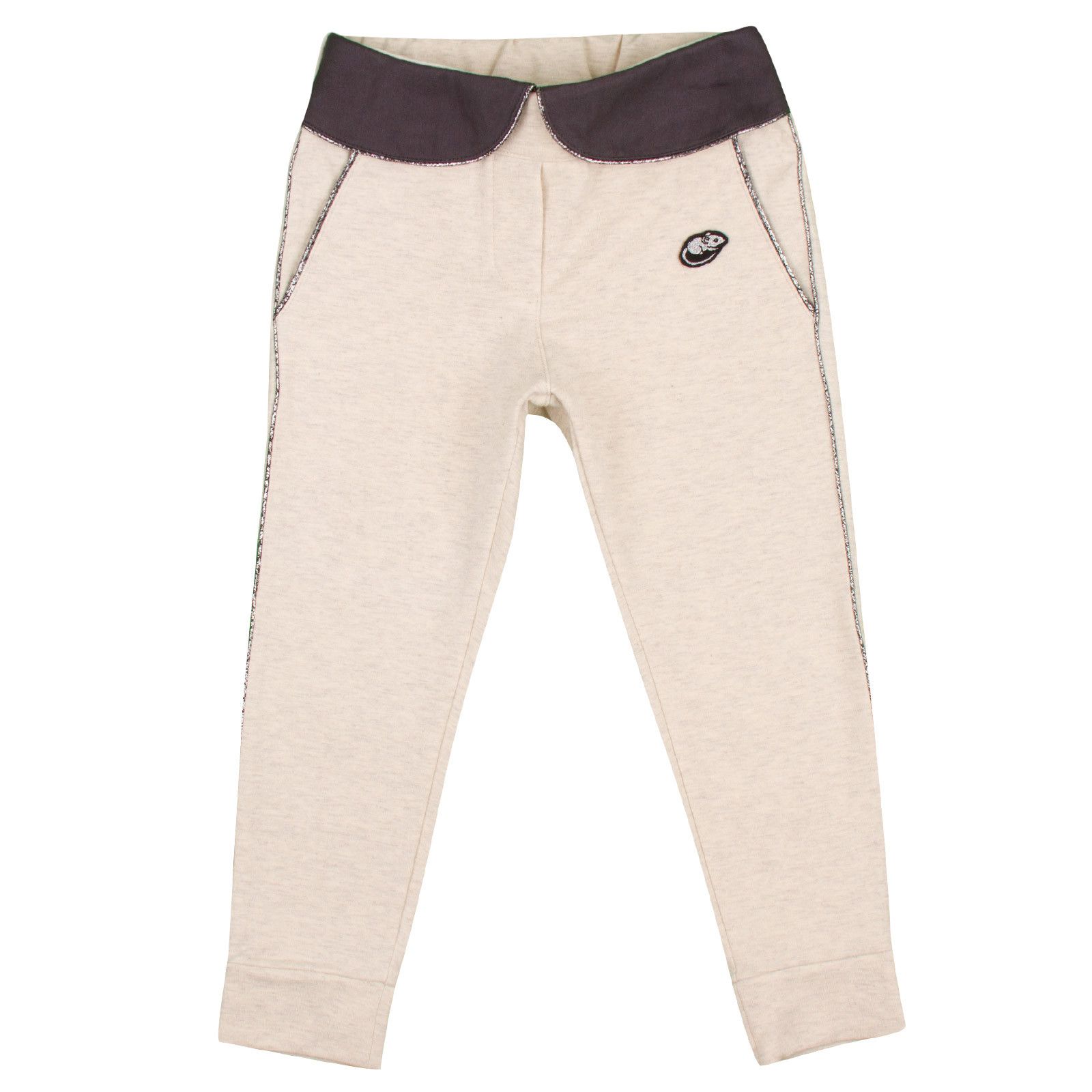 Girls Beige&Grey Cotton Jersey Tracksuit Trousers - CÉMAROSE | Children's Fashion Store - 1