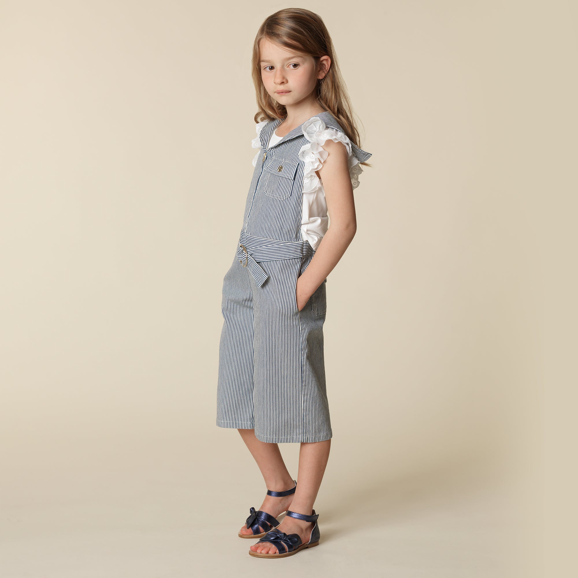 Girls Blue Striped Cotton Trousers