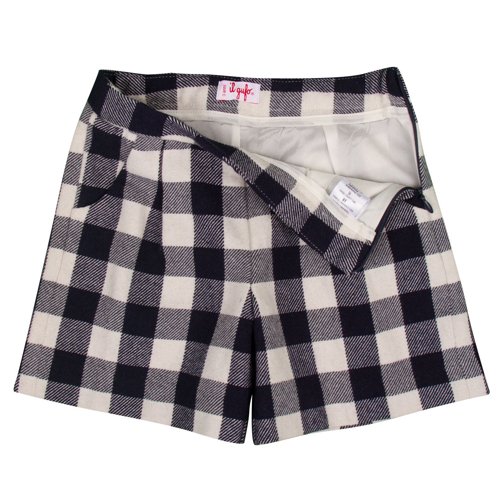 Girls Navy Blue Check Bermuda Shorts With Slant Pockets - CÉMAROSE | Children's Fashion Store - 2