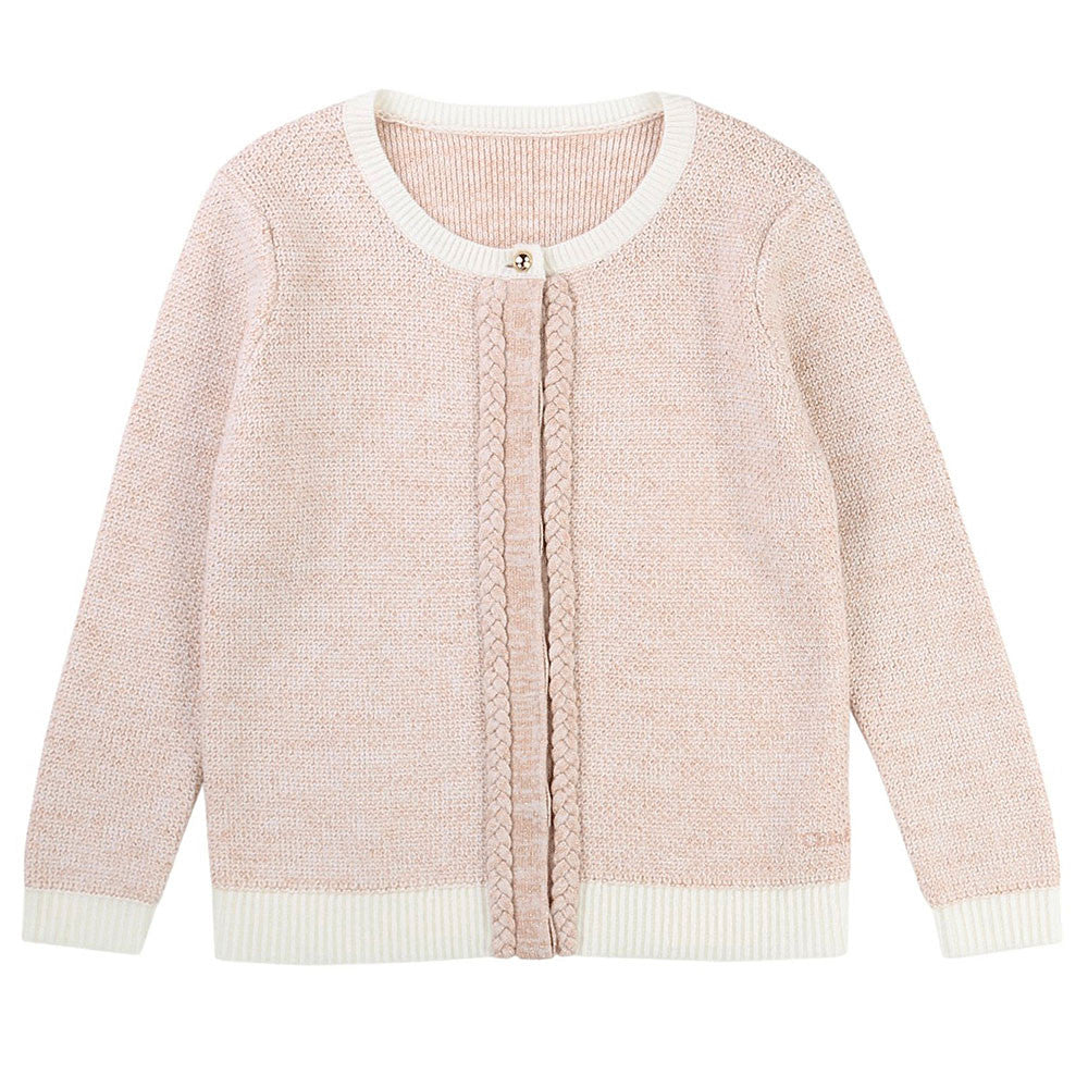 Girls Pale Pink Cotton Knitted Cardigan - CÉMAROSE | Children's Fashion Store