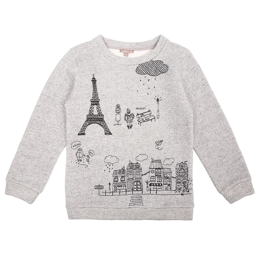 Girls Grey Fancy Printed Trims Cotton Sweatshirt - CÉMAROSE | Children's Fashion Store