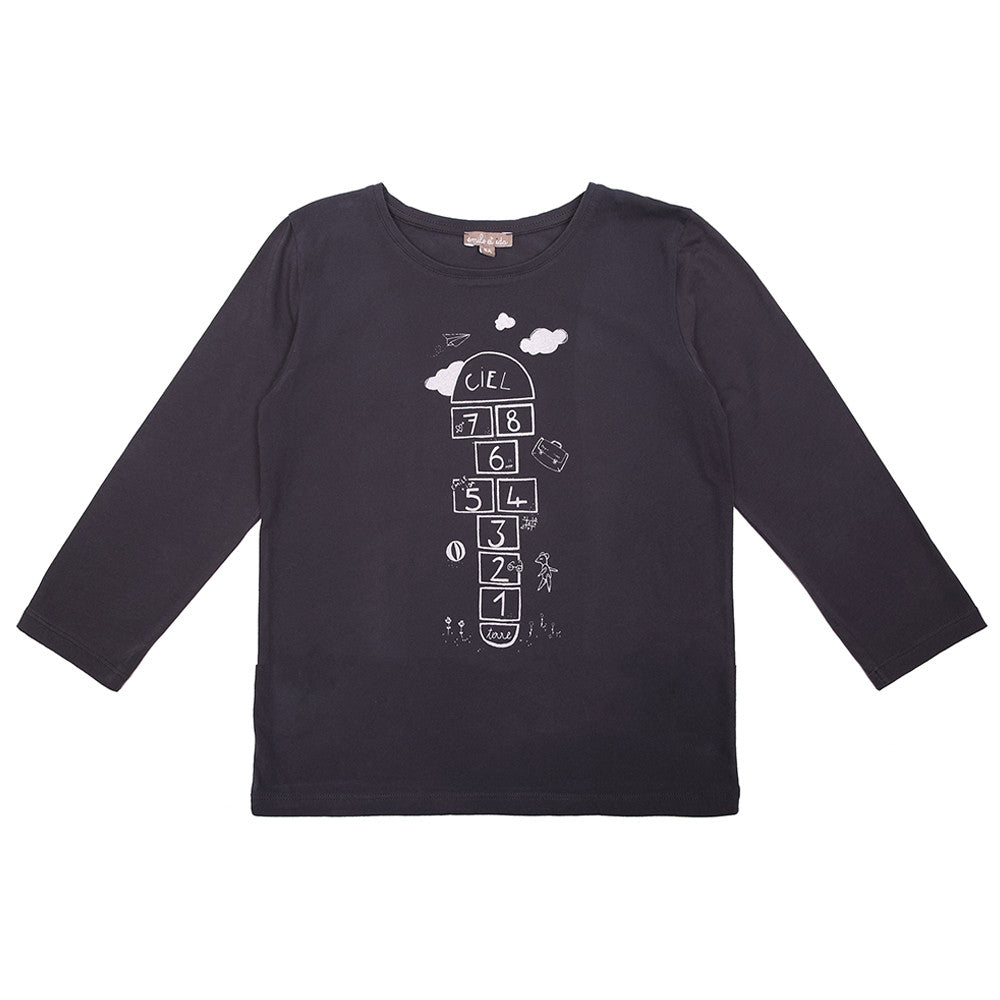 Girls Black Print Trims Cotton T-Shirt - CÉMAROSE | Children's Fashion Store