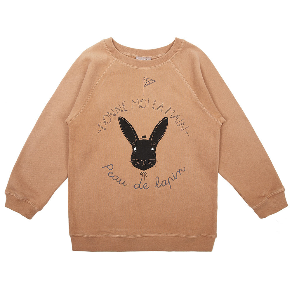 Girls Brown Bunny Face Pattern Sweatshirt - CÉMAROSE | Children's Fashion Store